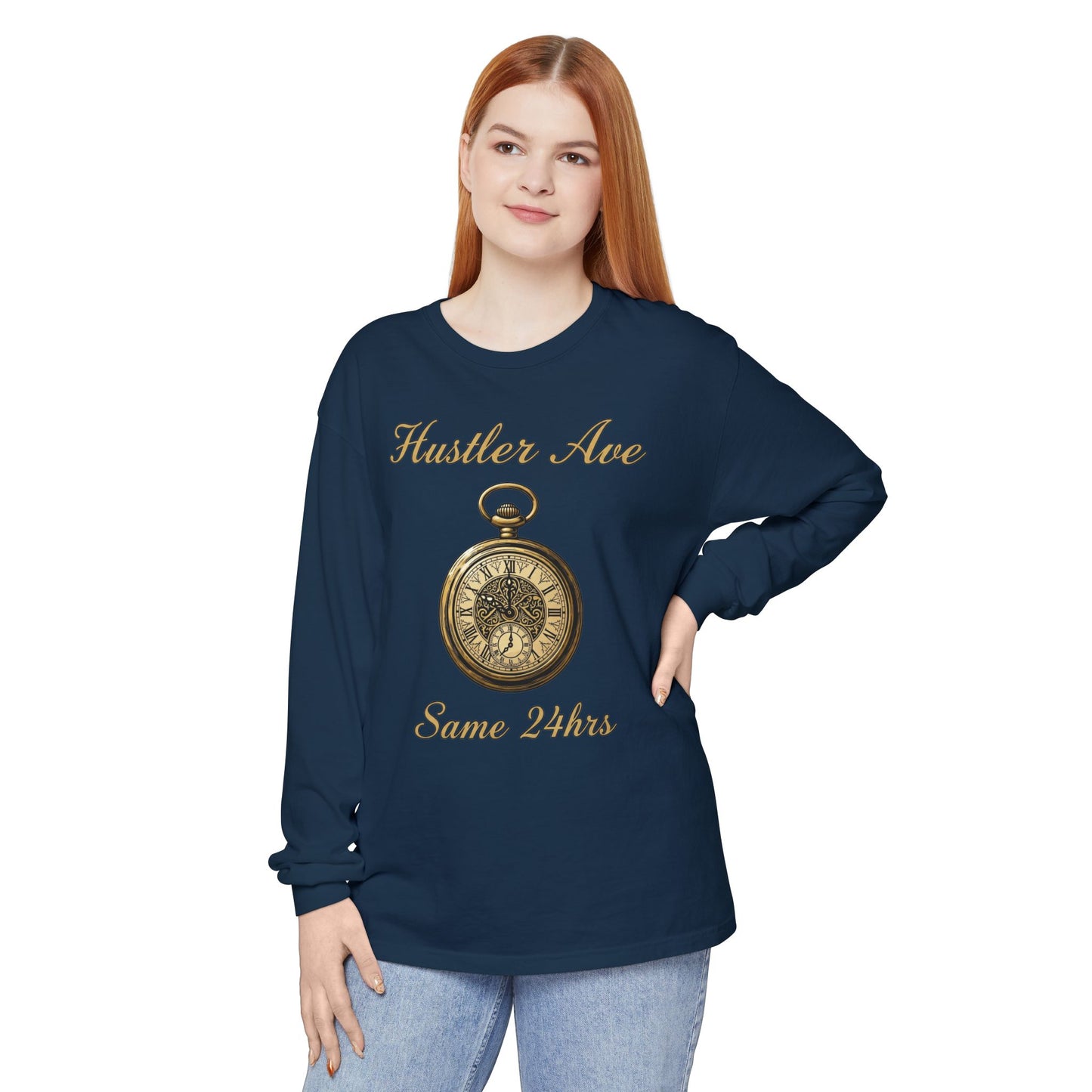 "Hustler Ave" Same 24Hrs Pocket Watch Long Sleeve Tee