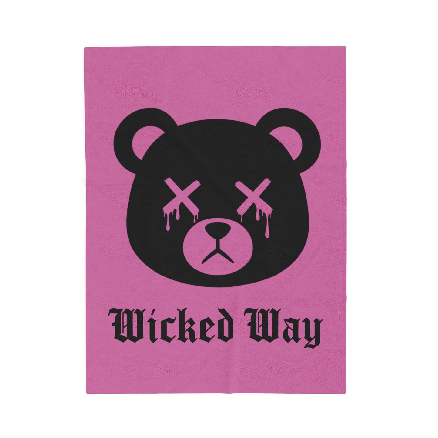 Light Pink "Wicked Way" Dead Bear Head Velveteen Plush Blanket