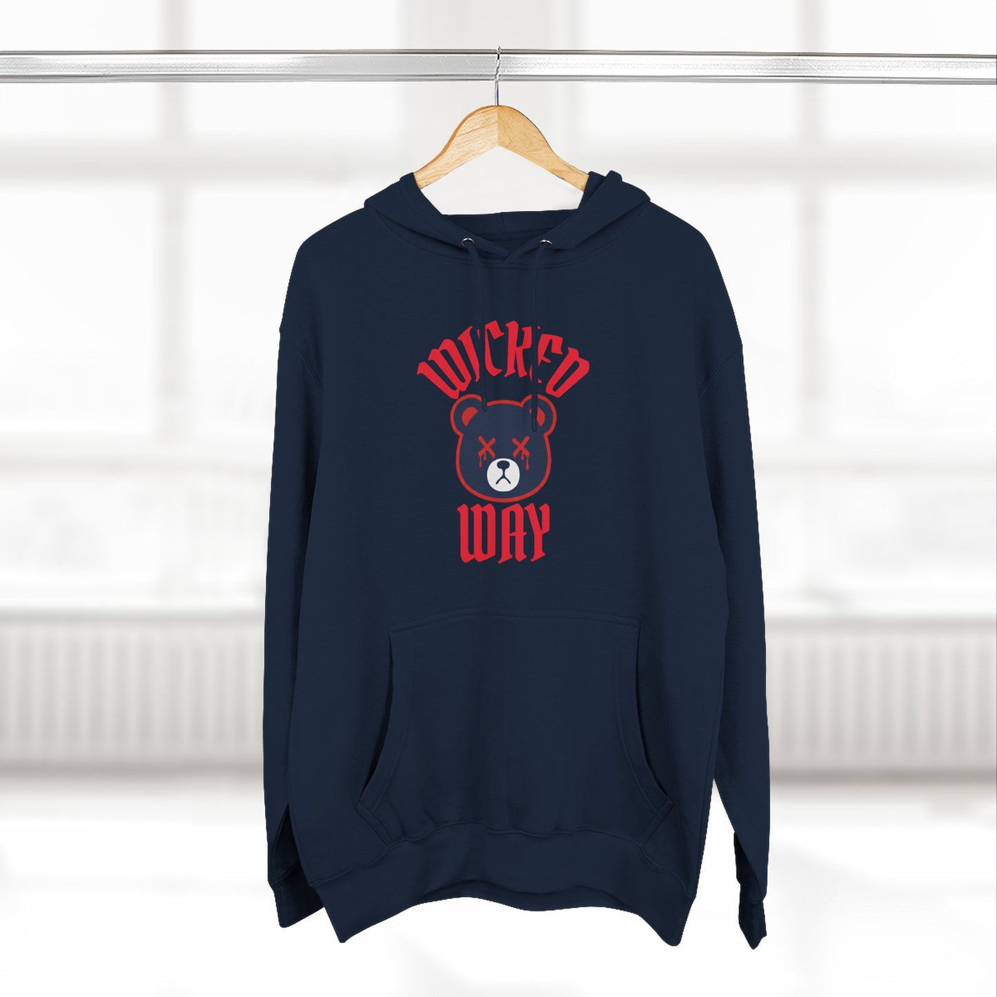 Navy Blue "Wicked Way" Deady Bear Red & Navy Blue Fleece Hoodie