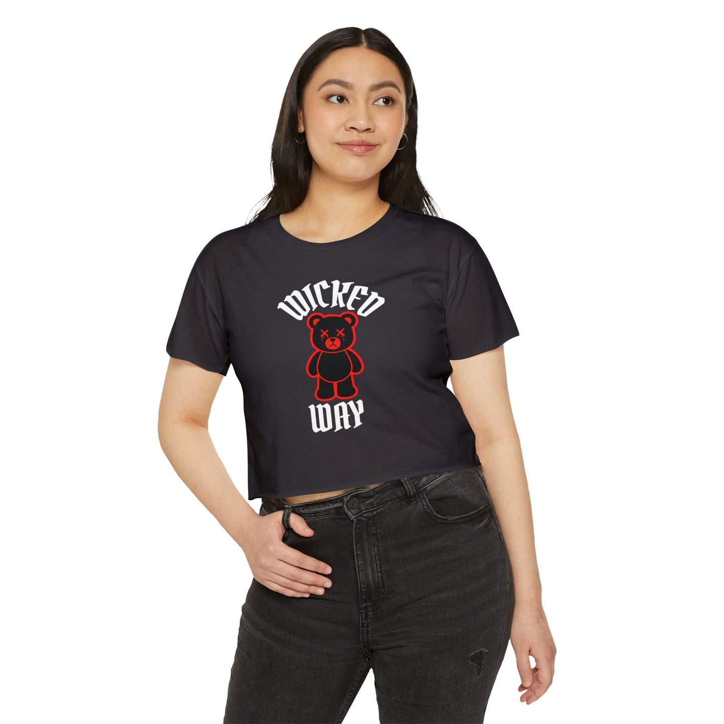 "Wicked Way" Deady Bear Women's Cotton Crop Top