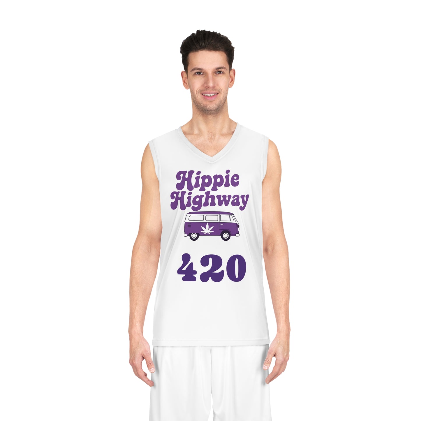 White "Hippie Highway" #420 Purple Haze Bus Basketball Jersey