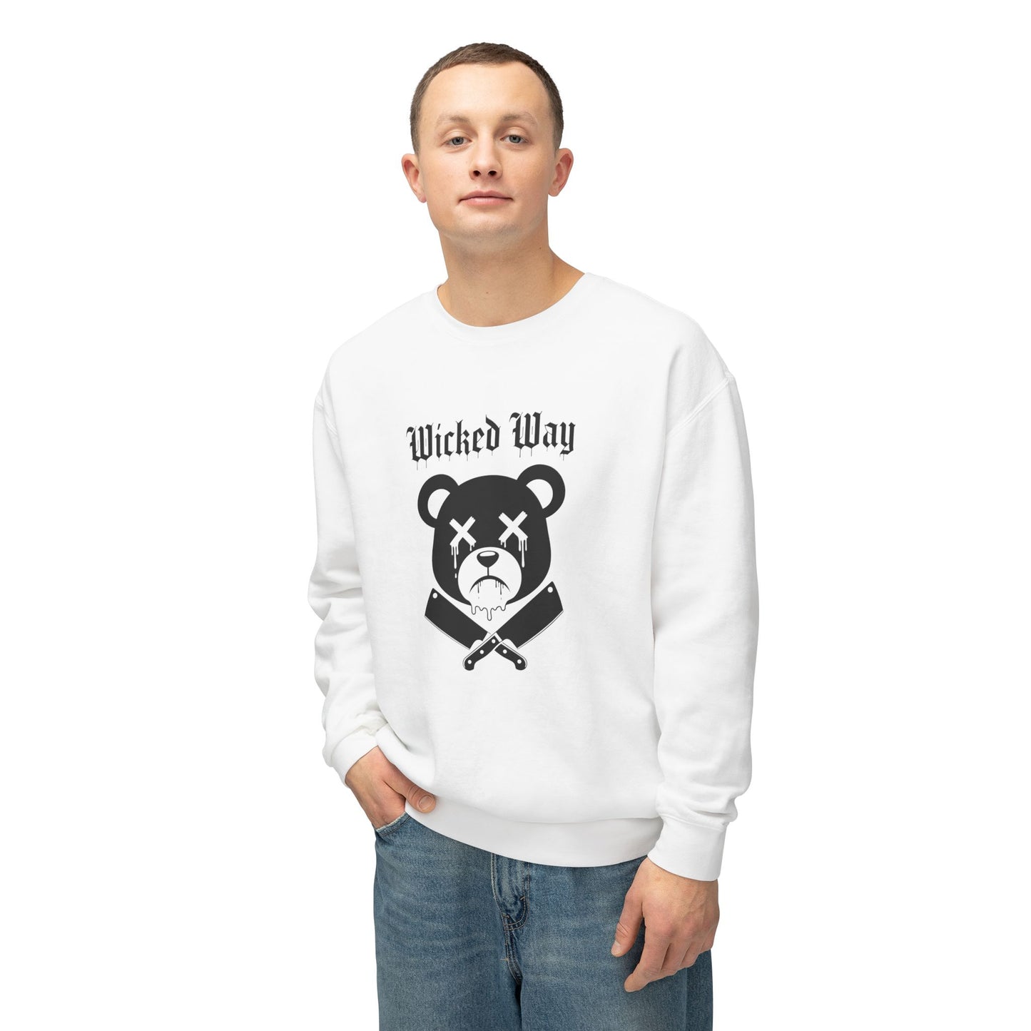 Limited Edition "Wicked Way" Drippy Bear Head Double Butcher Knife Lightweight Crewneck Sweatshirt (Multi Color Options)