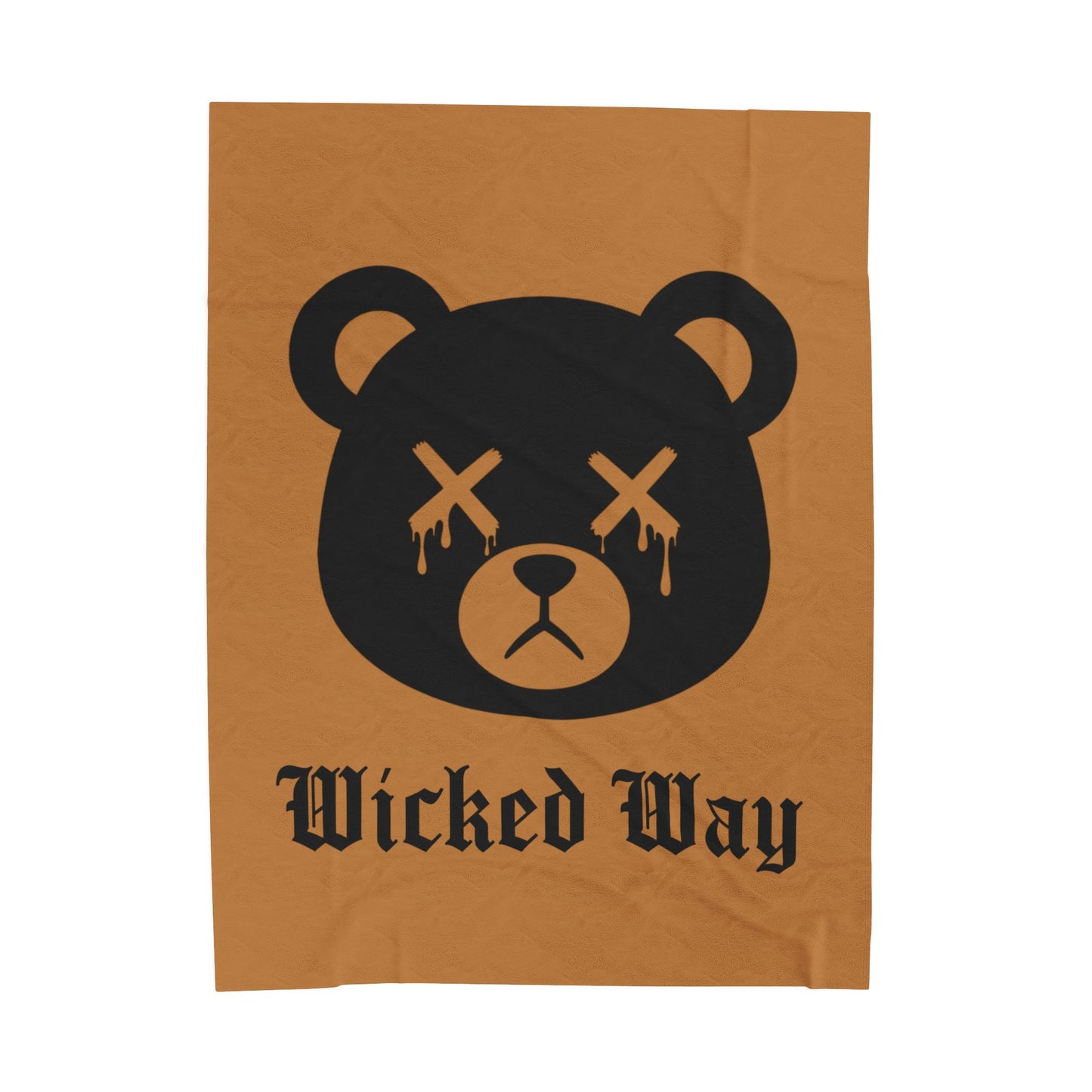Light Brown "Wicked Way" Dead Bear Head Velveteen Plush Blanket
