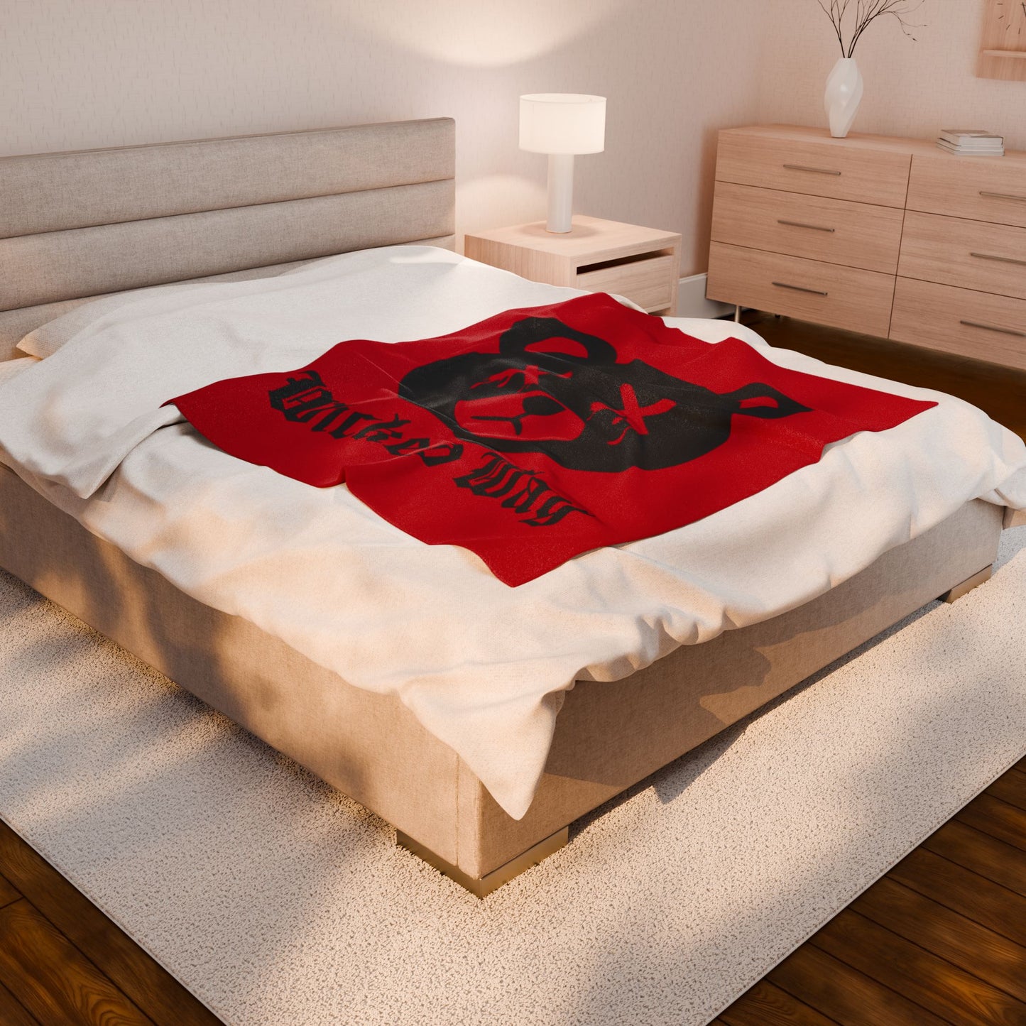 Red "Wicked Way" Dead Bear Head Velveteen Plush Blanket