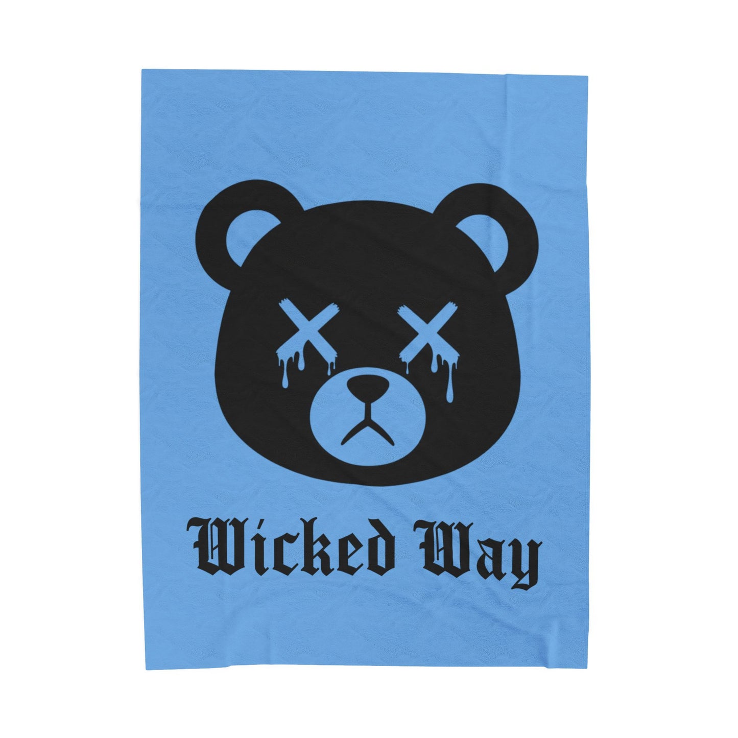 Light Blue "Wicked Way" Dead Bear Head Velveteen Plush Blanket