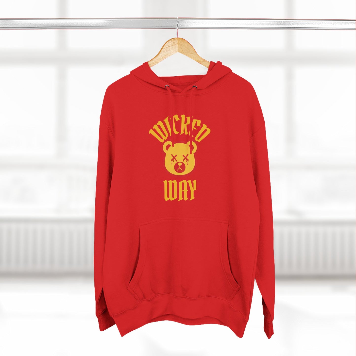 Red "Wicked Way" Deady Bear Yellow Fleece Hoodie