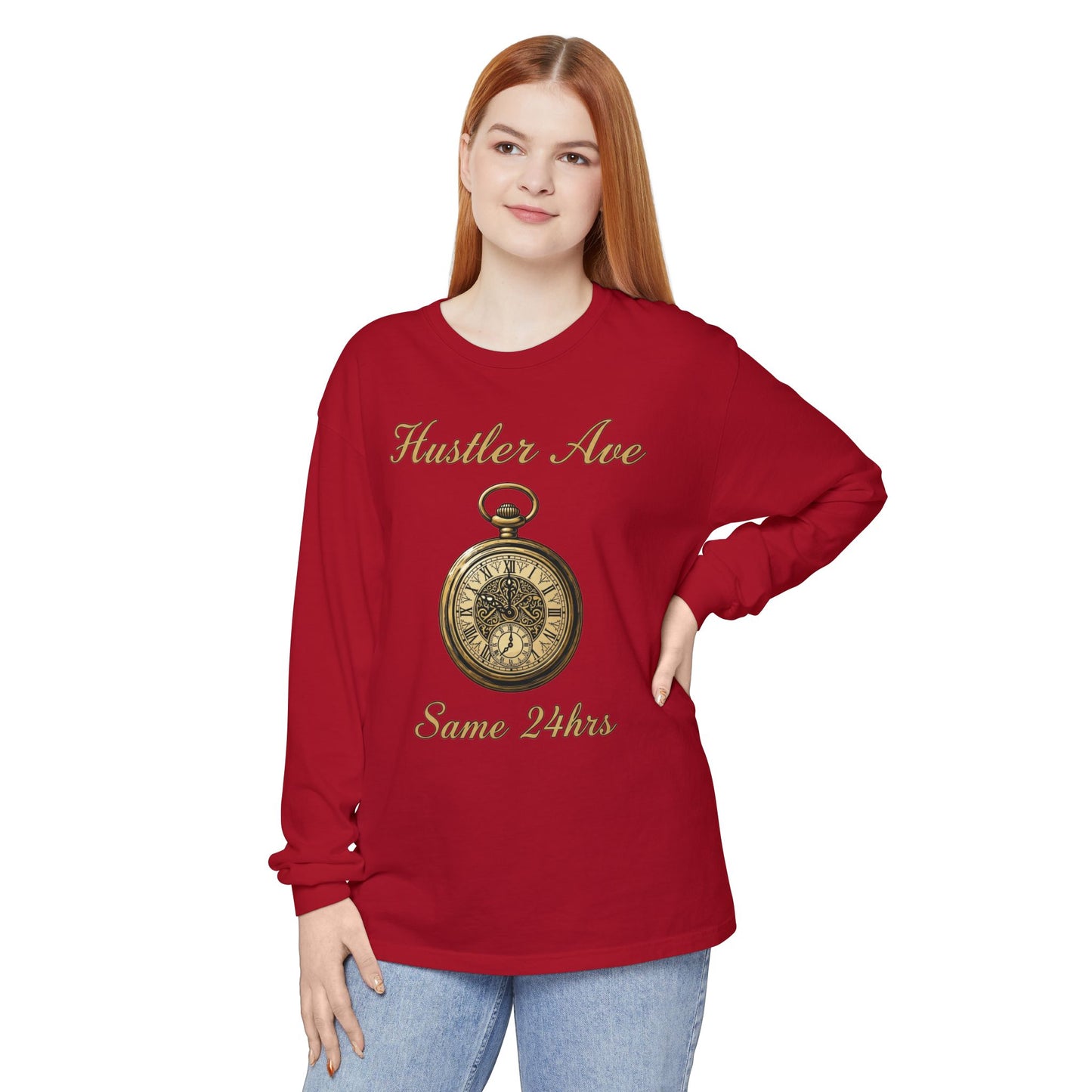"Hustler Ave" Same 24Hrs Pocket Watch Long Sleeve Tee