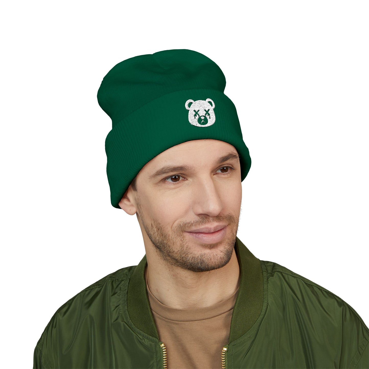 "Wicked Way" Dead Bear Head White Embroidered Beanie