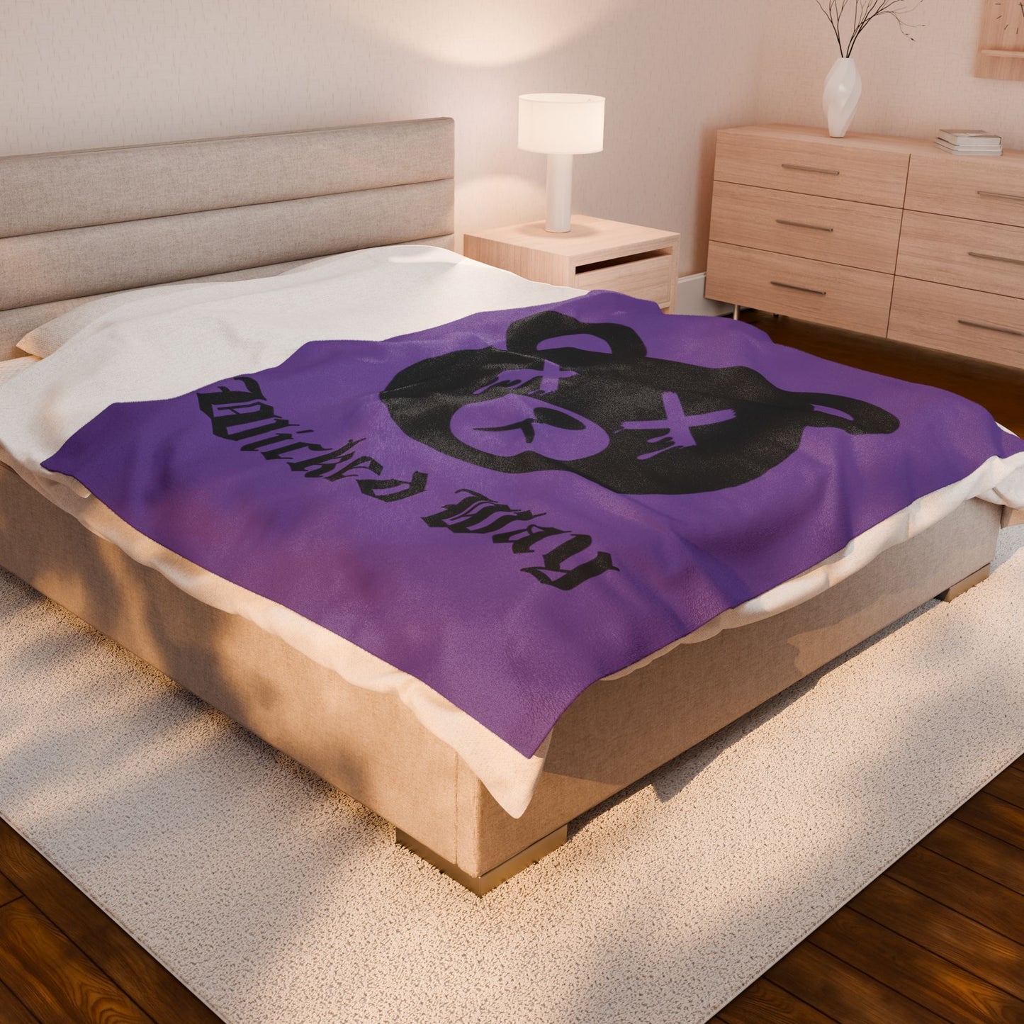 Light Purple "Wicked Way" Dead Bear Head Velveteen Plush Blanket