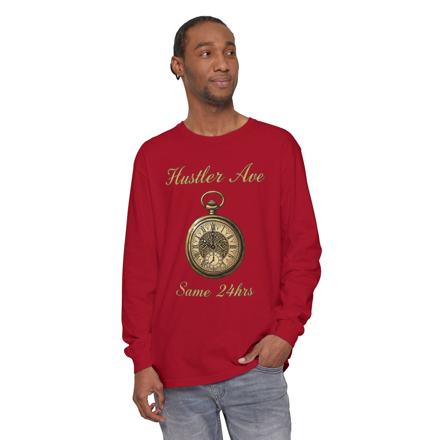 "Hustler Ave" Same 24Hrs Pocket Watch Long Sleeve Tee