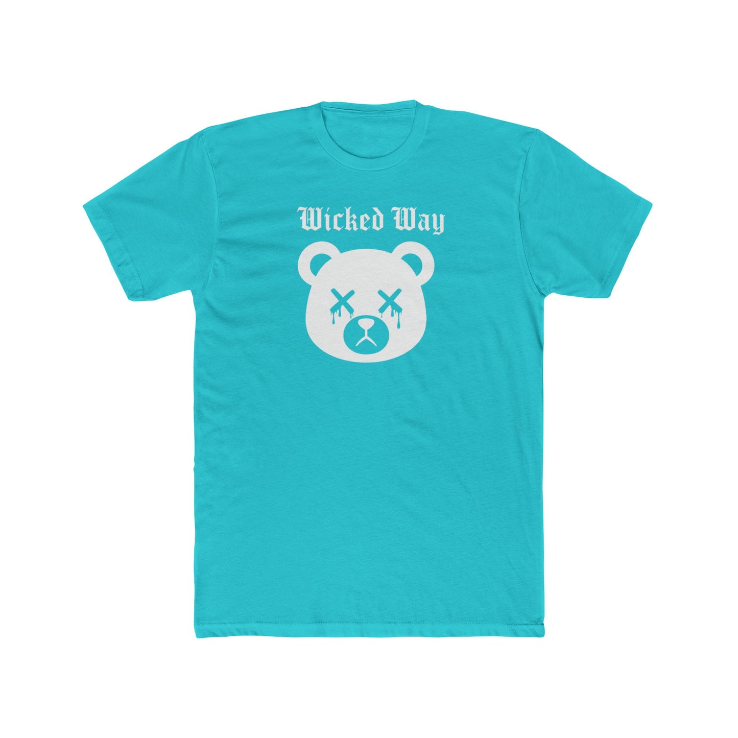 "Wicked Way" Dead Bear Head White Logo Cotton Crew Tee