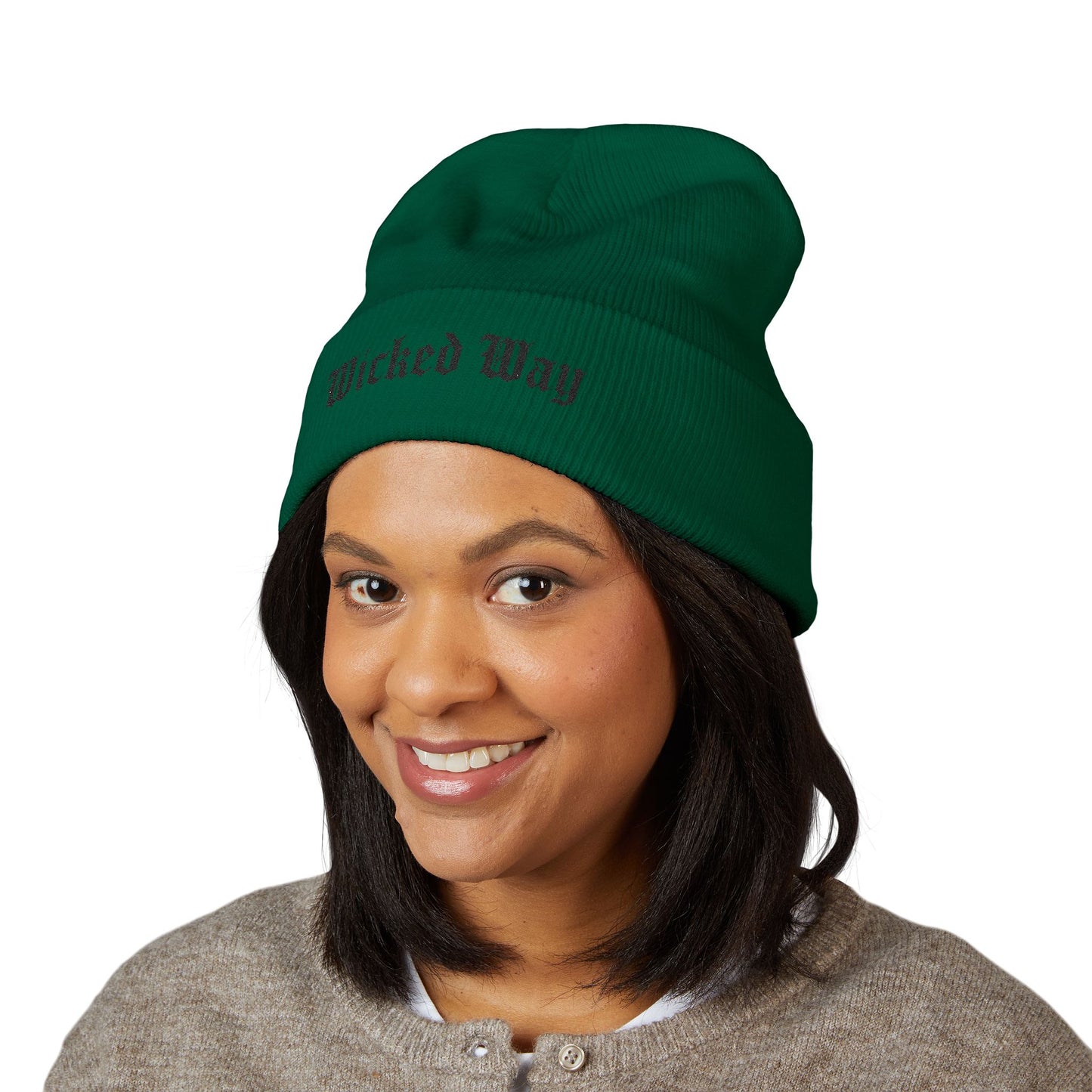 "Wicked Way" Black Script Embroidered Beanie (Multi Color Options)