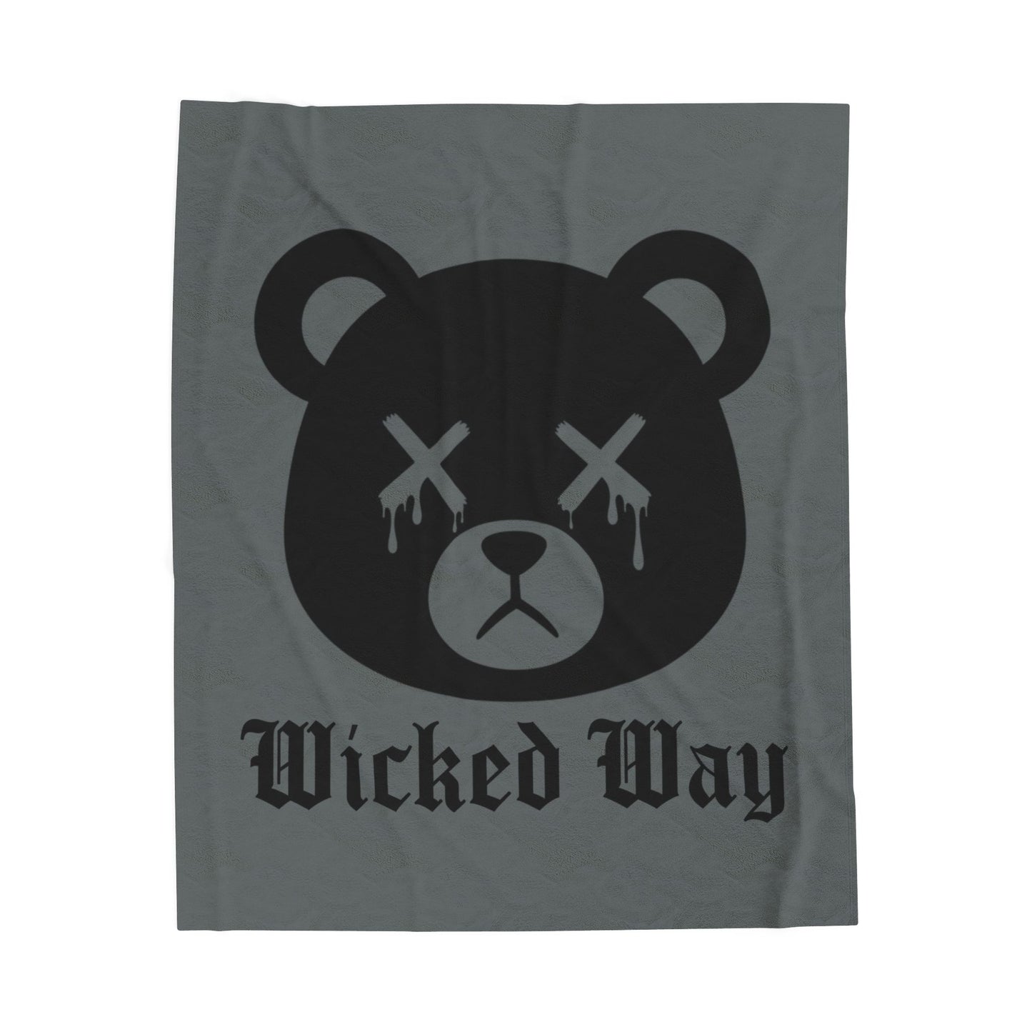 Dark Grey "Wicked Way" Dead Bear Head Velveteen Plush Blanket