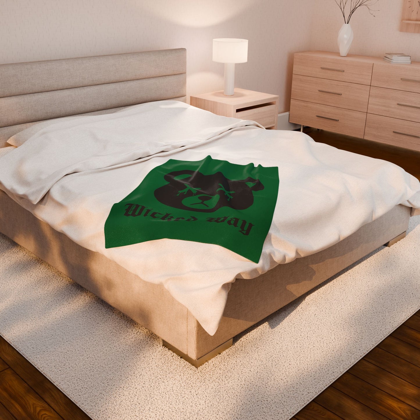 Green "Wicked Way" Dead Bear Head Velveteen Plush Blanket