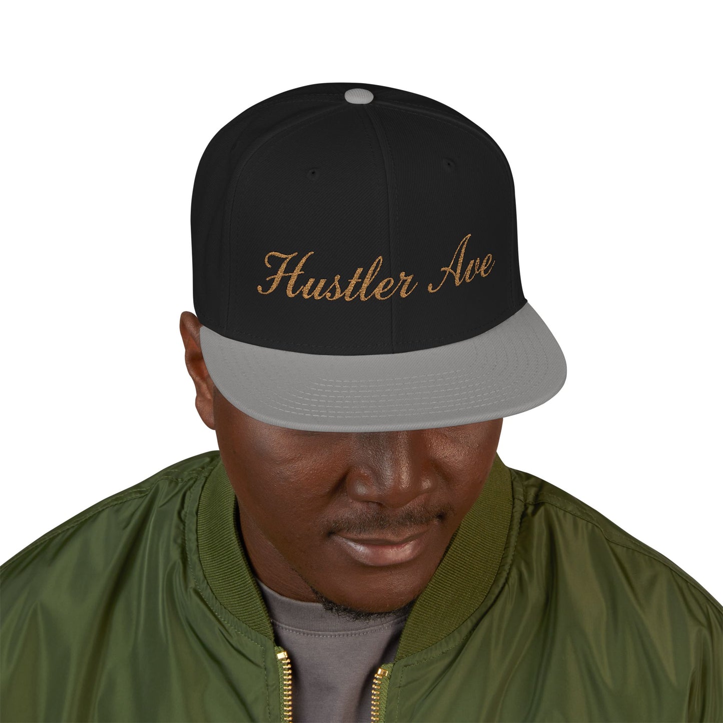 "Hustler Ave" Gold Edition Cursive Snapback Hat