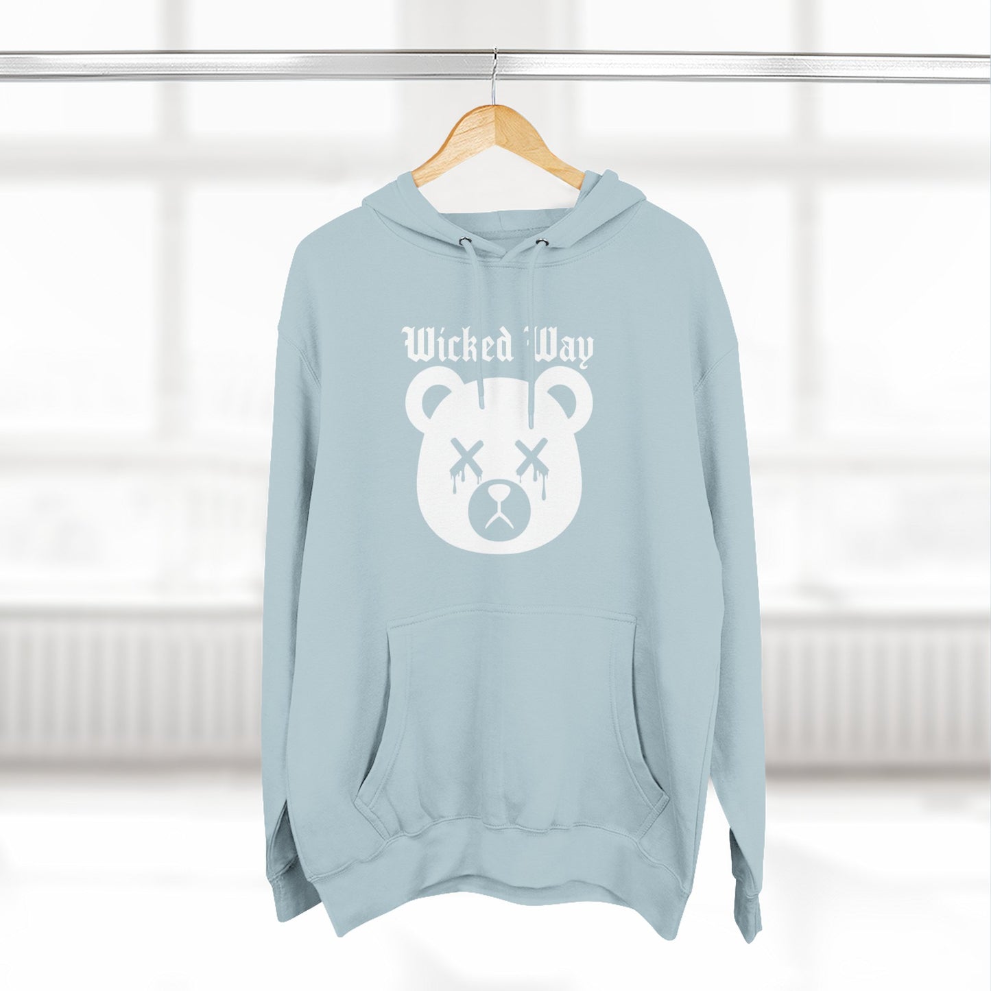 "Wicked Way" Deady Bear Head White Logo Hoodie