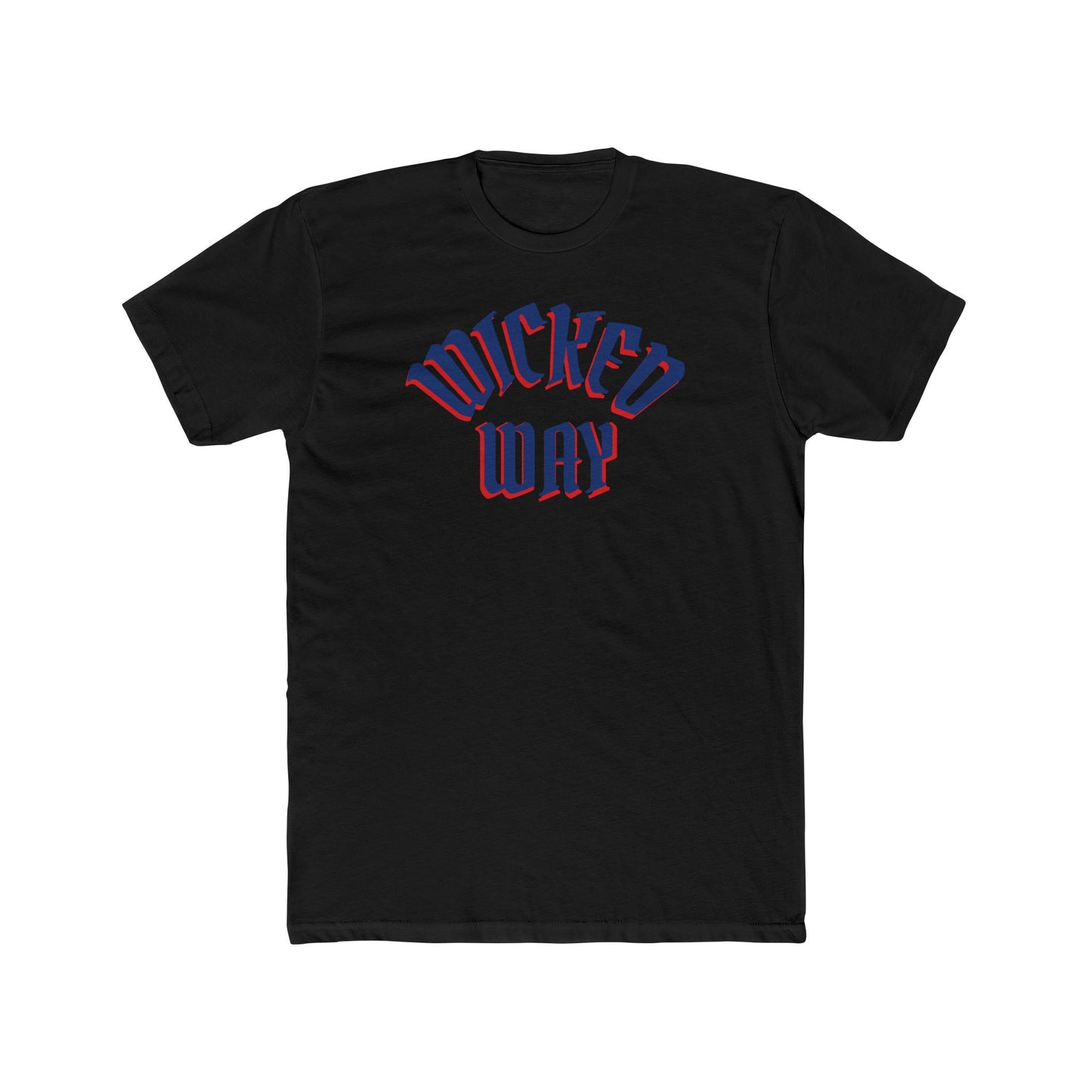 "Wicked Way" Deady Bear Front Script Back Bear Red & Blue Graphic Cotton Crew Tee
