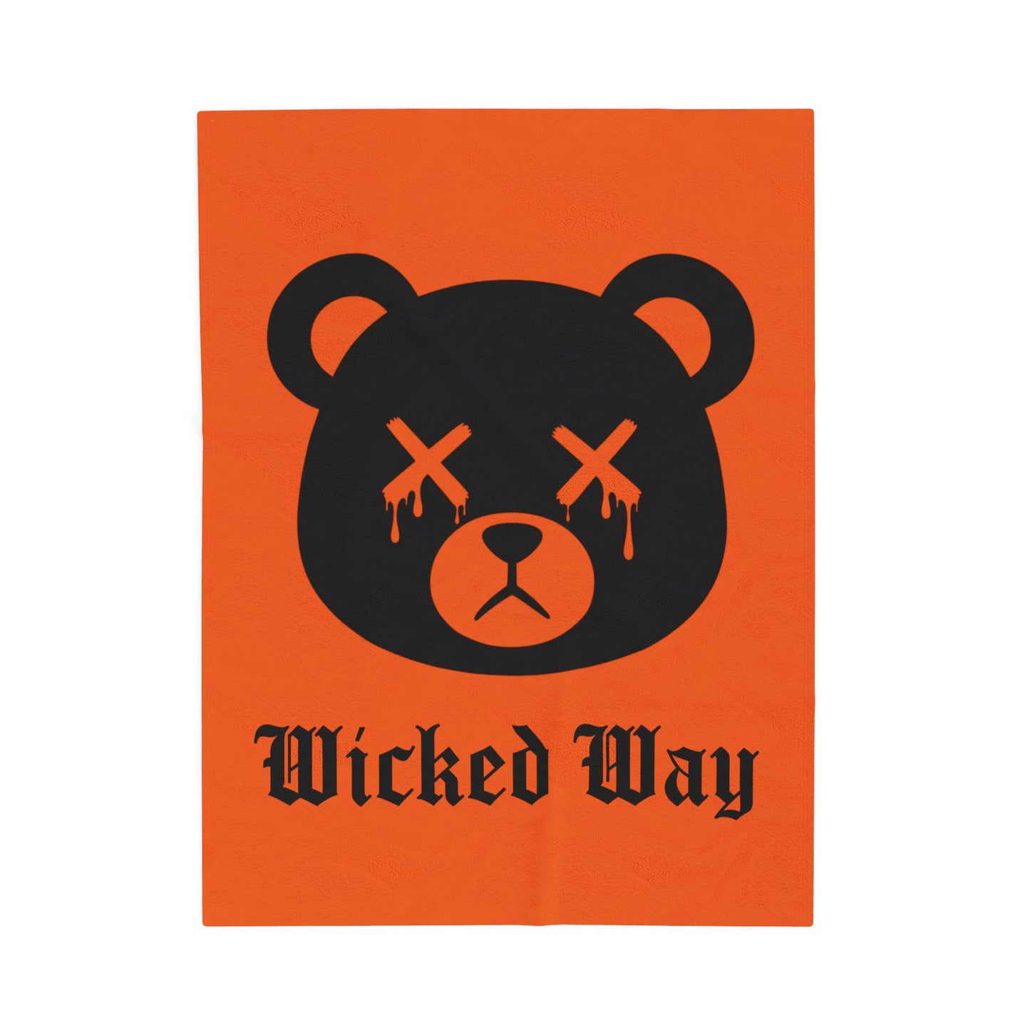 Orange "Wicked Way" Dead Bear Head Velveteen Plush Blanket