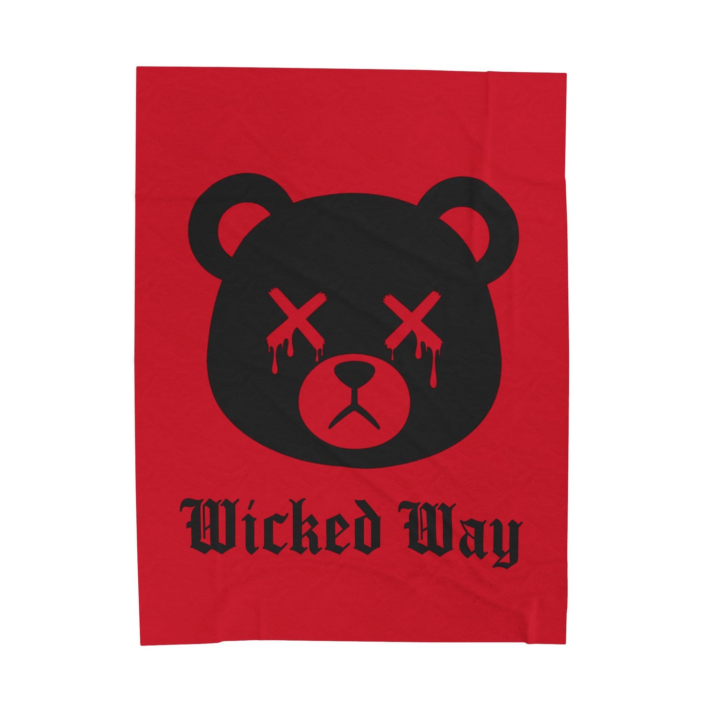 Red "Wicked Way" Dead Bear Head Velveteen Plush Blanket