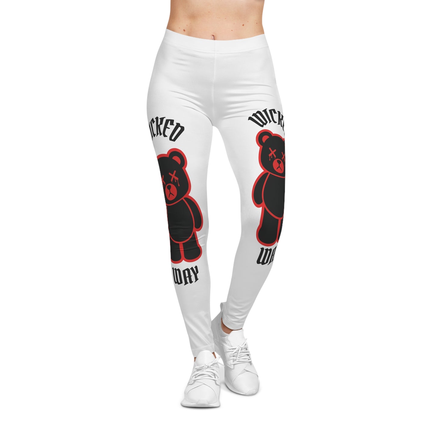 "Wicked Way" Deady Bear White, Red & Black Women's Casual Leggings