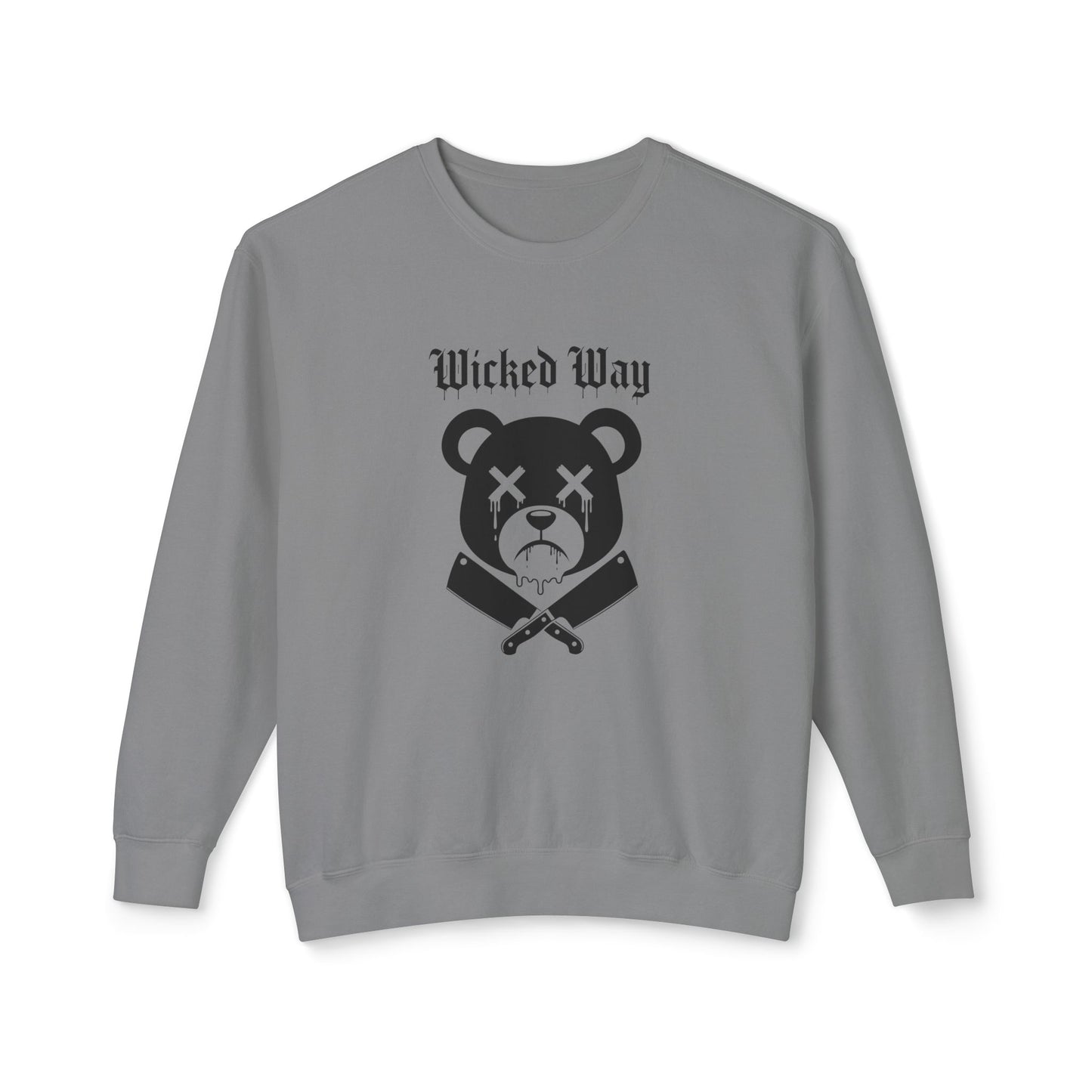 Limited Edition "Wicked Way" Drippy Bear Head Double Butcher Knife Lightweight Crewneck Sweatshirt (Multi Color Options)