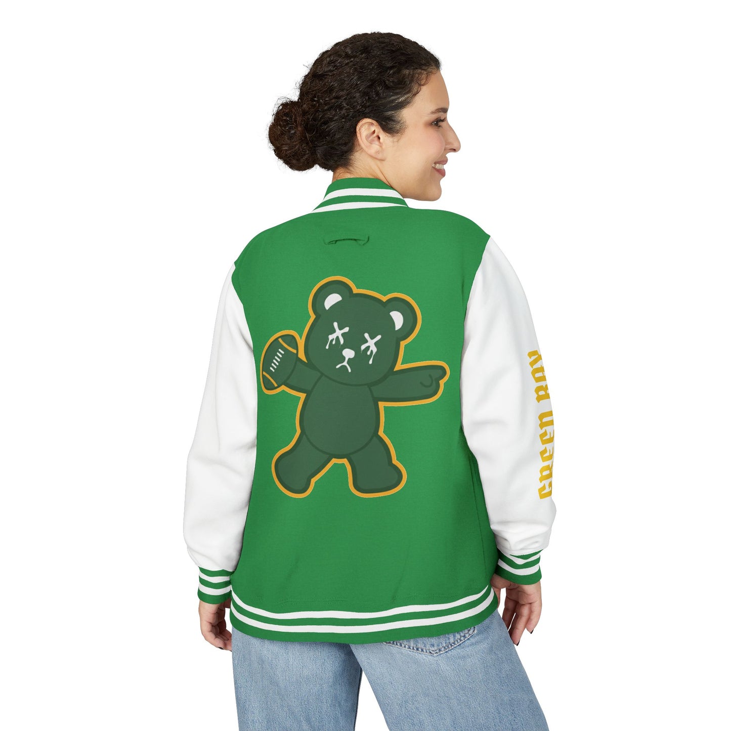 Green & White "Wicked Way" Green Bay Deady Bear Football Heavyweight Letterman Jacket