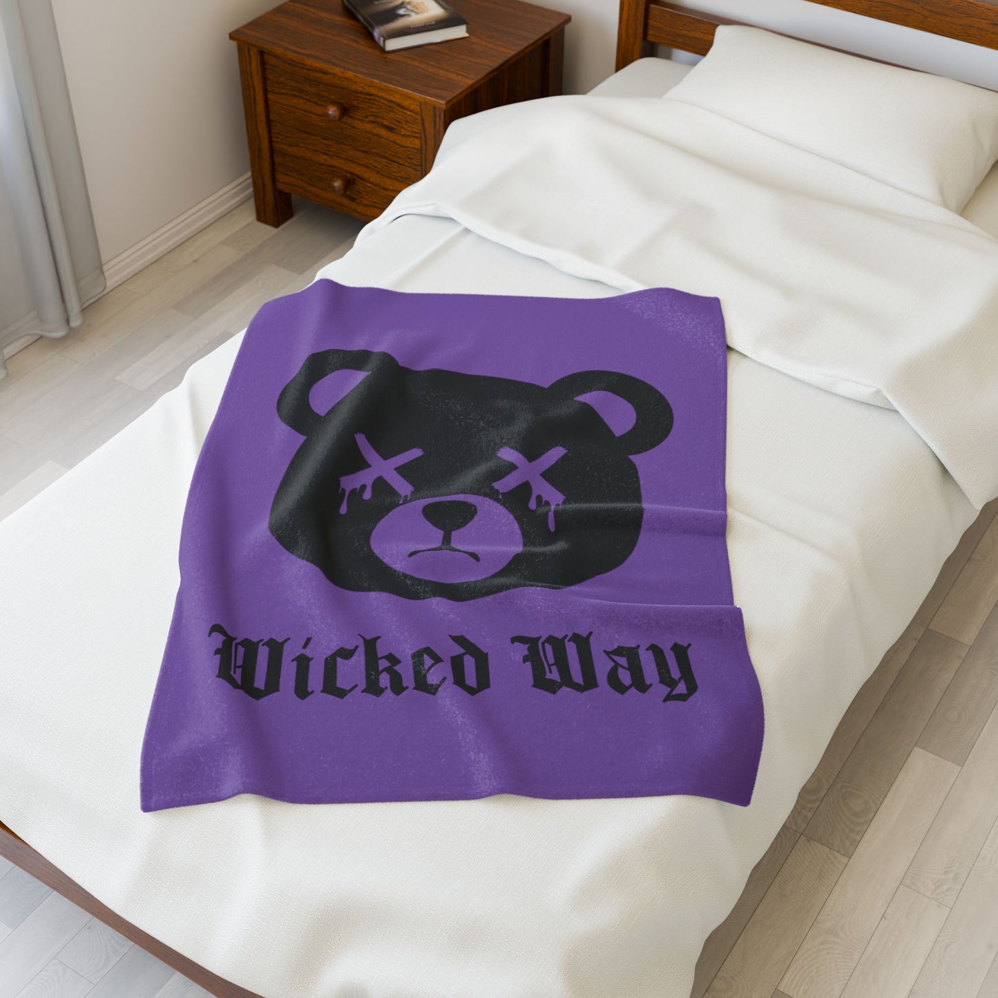 Light Purple "Wicked Way" Dead Bear Head Velveteen Plush Blanket
