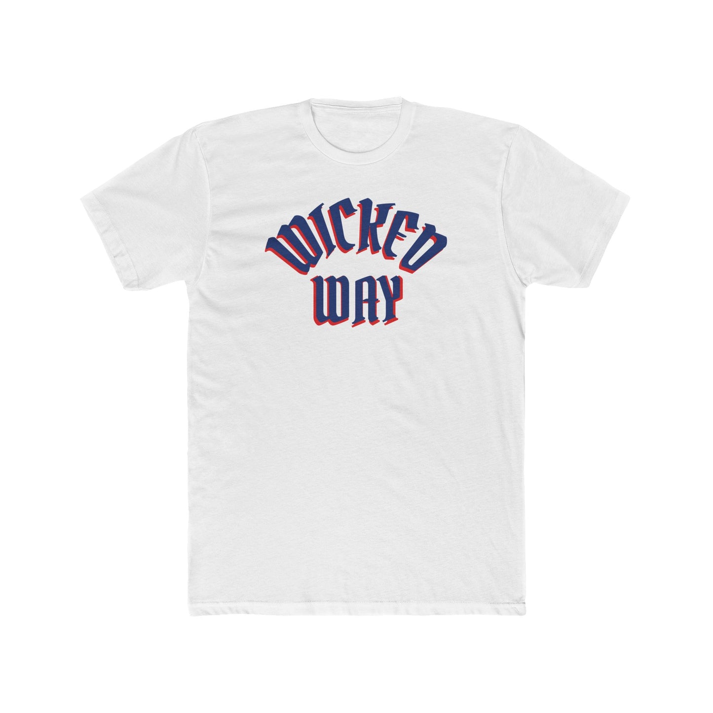 "Wicked Way" Deady Bear Front Script Back Bear Red & Blue Graphic Cotton Crew Tee