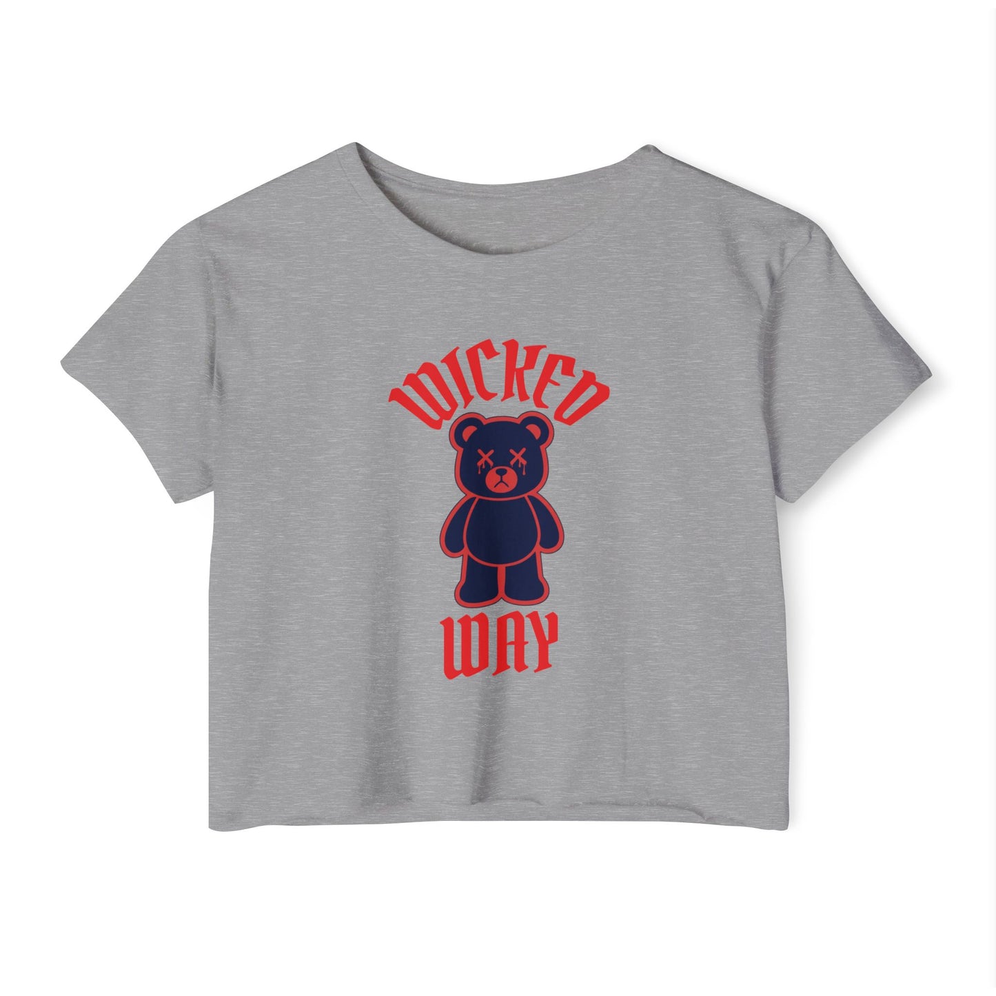 "Wicked Way" Deady Bear Red & Blue Women's Cotton Crop Top