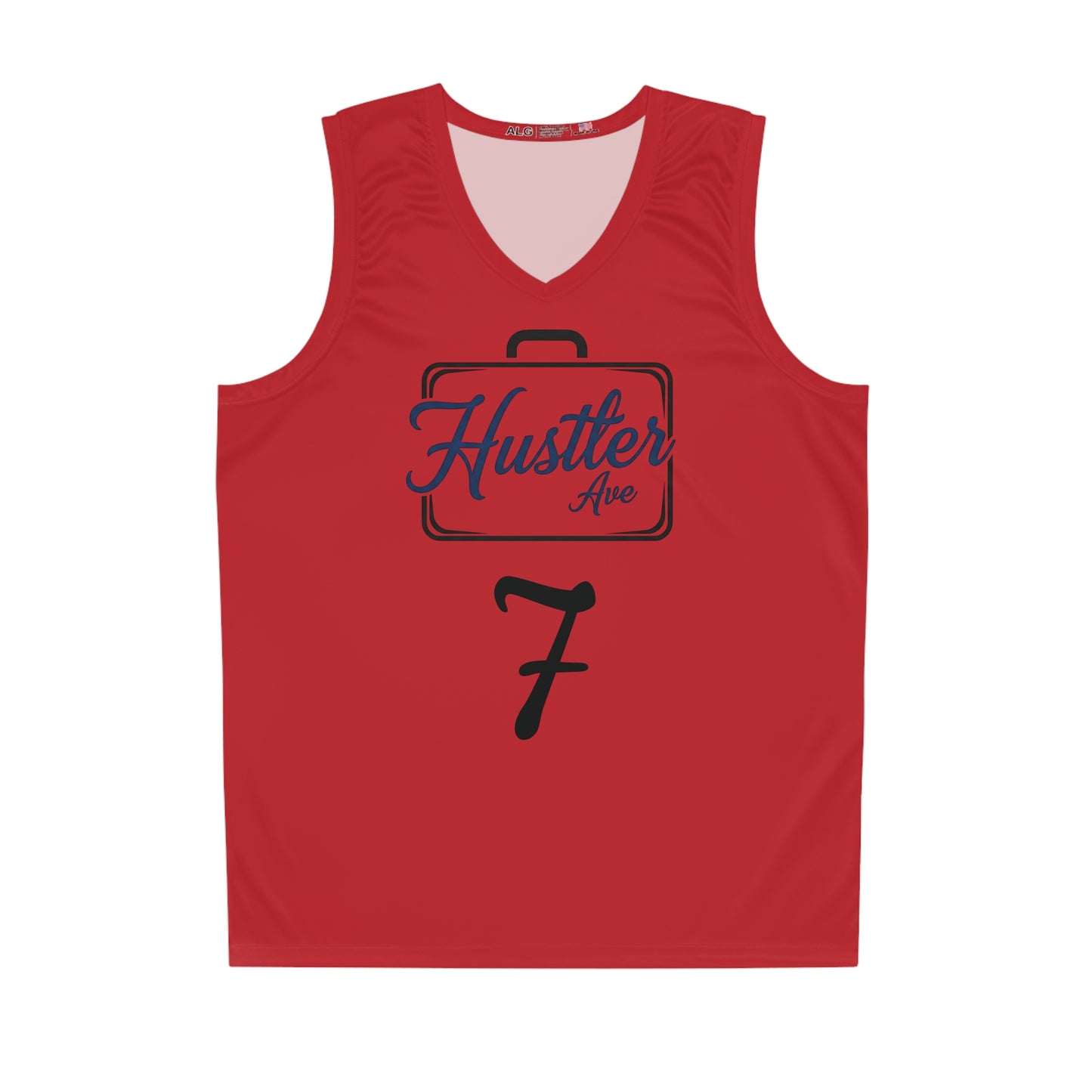 Red "Hustler Ave" #7 All Business Alt. Basketball Jersey