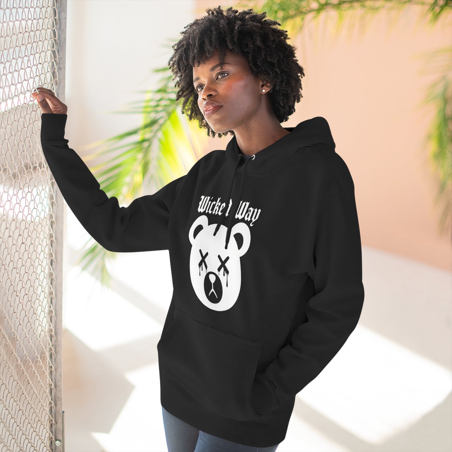 "Wicked Way" Deady Bear Head White Logo Hoodie