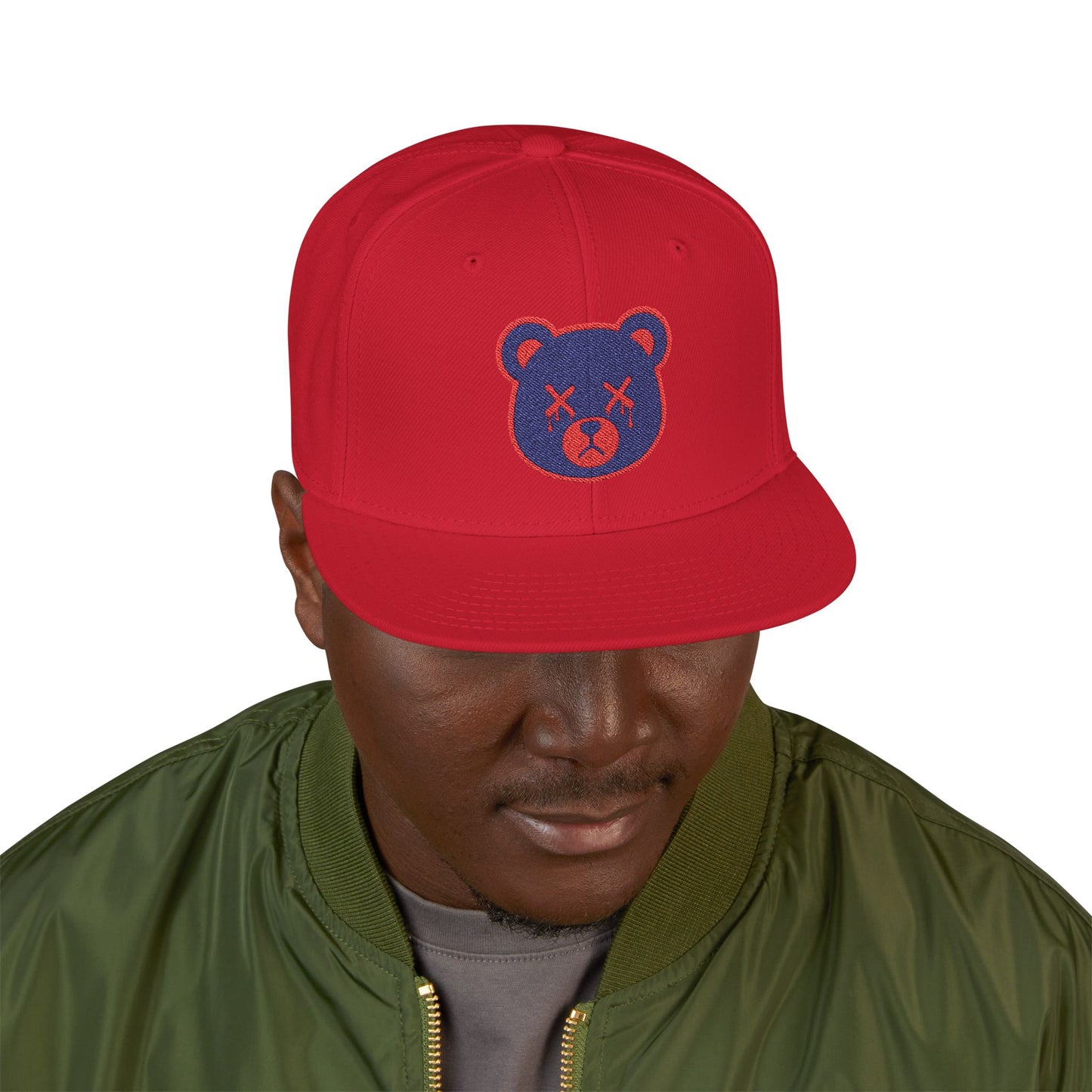 "Wicked Way" Deady Bear Head Blue & Red Snapback