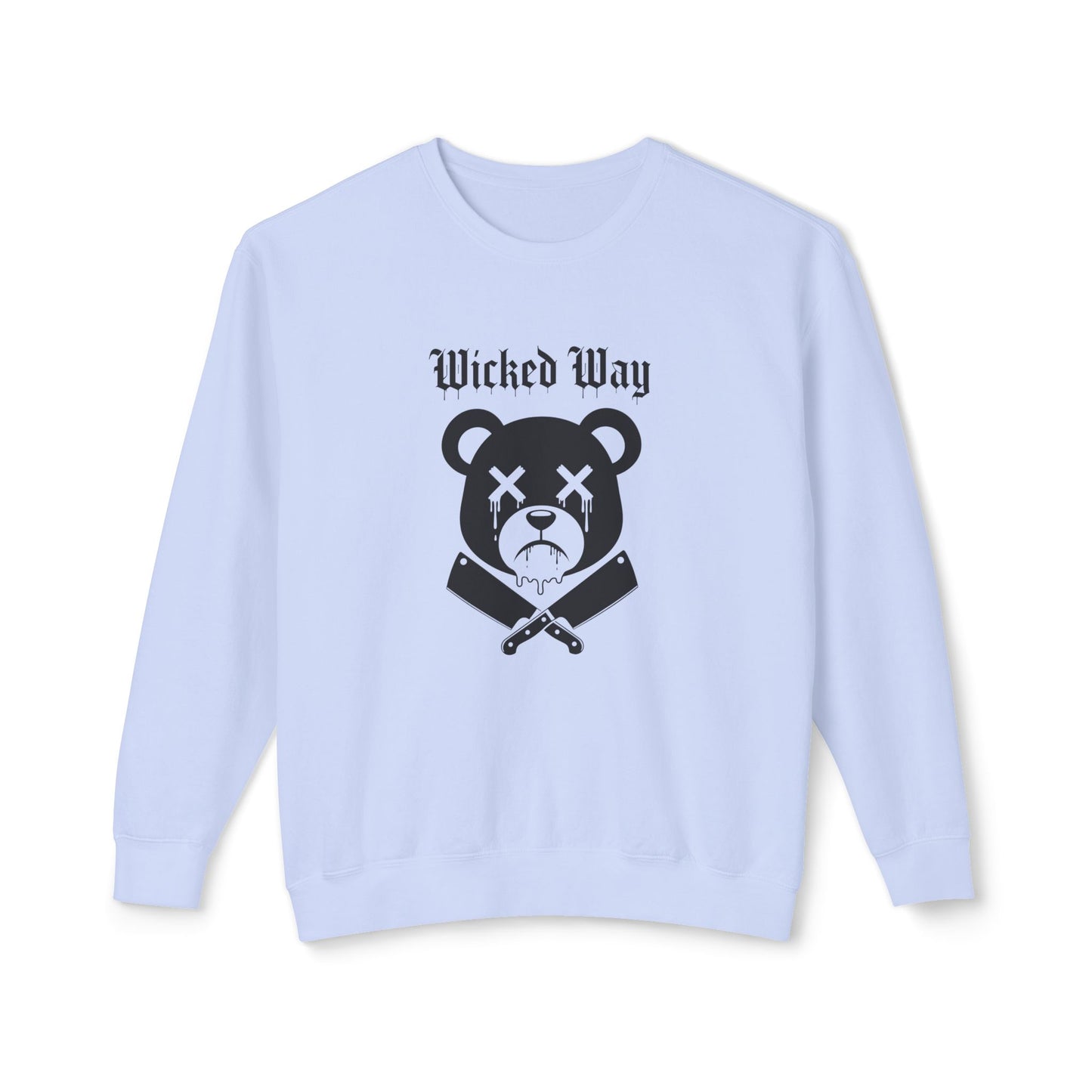 Limited Edition "Wicked Way" Drippy Bear Head Double Butcher Knife Lightweight Crewneck Sweatshirt (Multi Color Options)