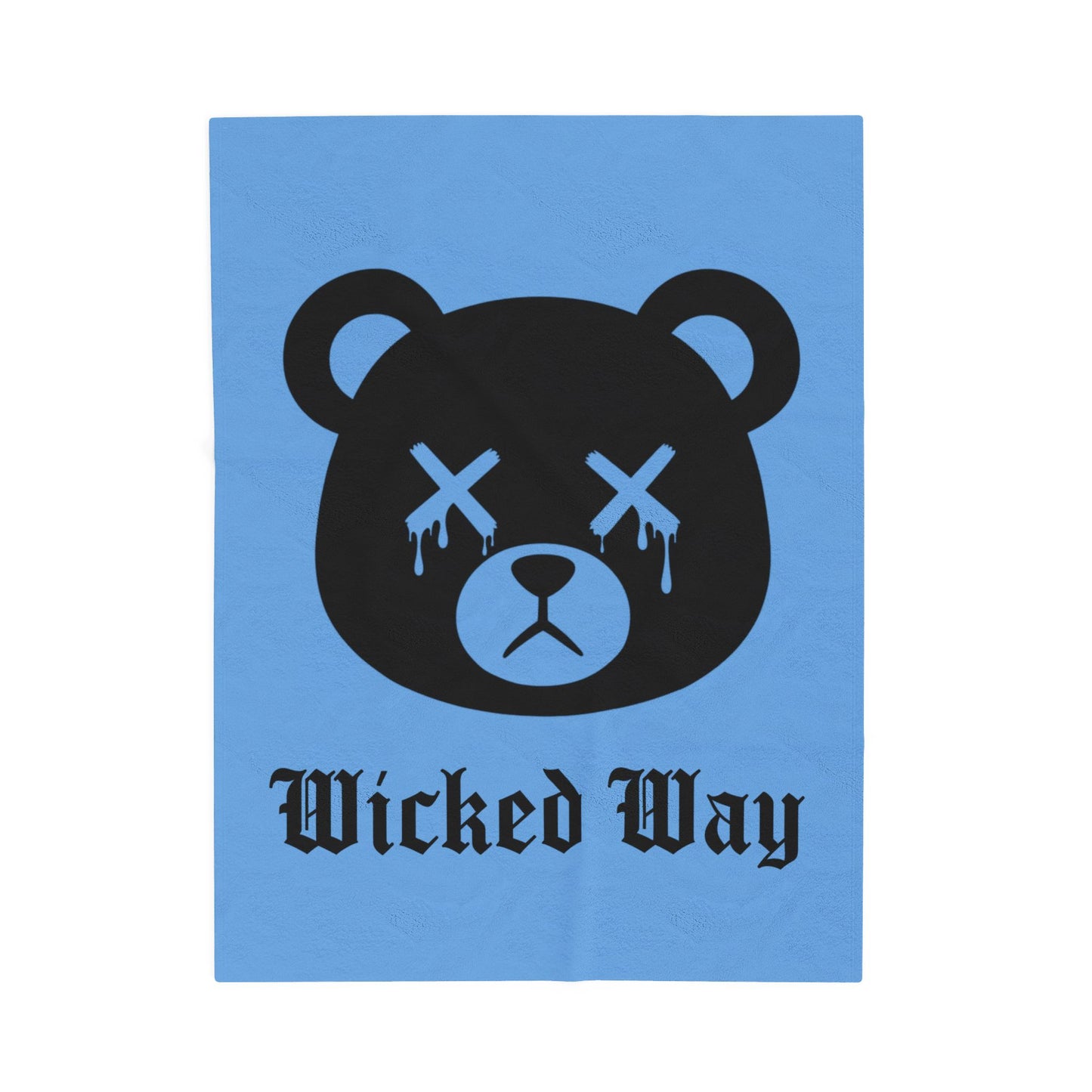 Light Blue "Wicked Way" Dead Bear Head Velveteen Plush Blanket