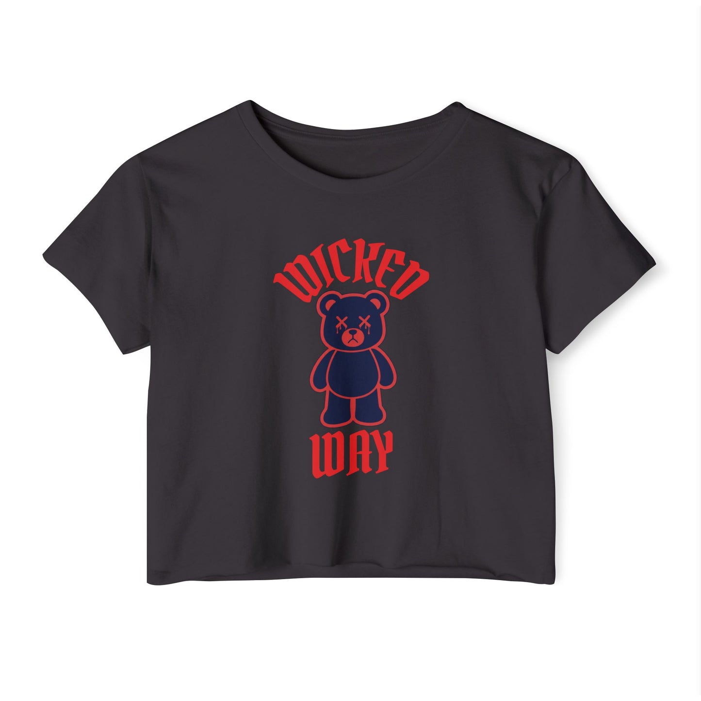 "Wicked Way" Deady Bear Red & Blue Women's Cotton Crop Top