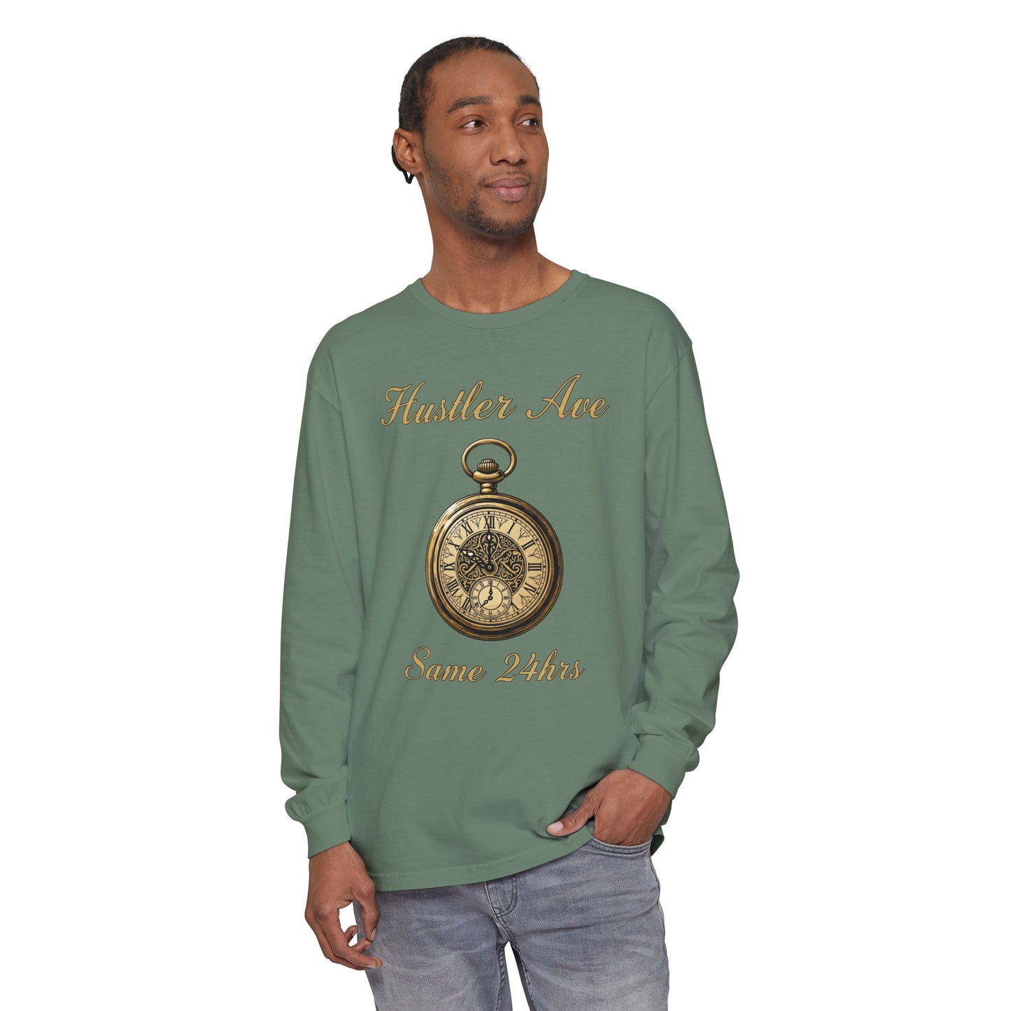 "Hustler Ave" Same 24Hrs Pocket Watch Long Sleeve Tee