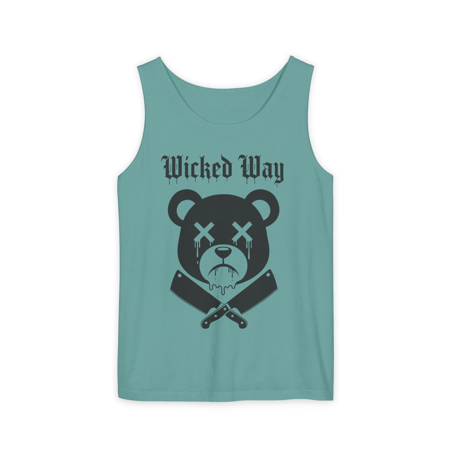 Limited Edition "Wicked Way" Drippy Bear Head Double Butcher Knife Tank Top