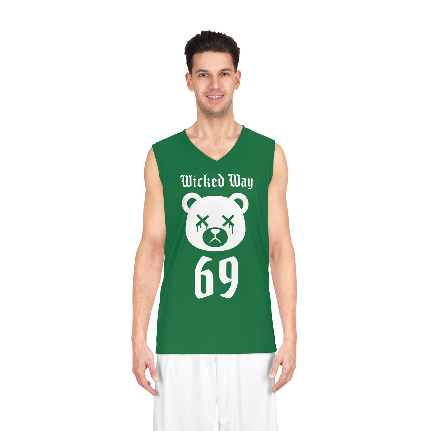 Green & White "Wicked Way" #69 Dead Bear Head Alt. Basketball Jersey