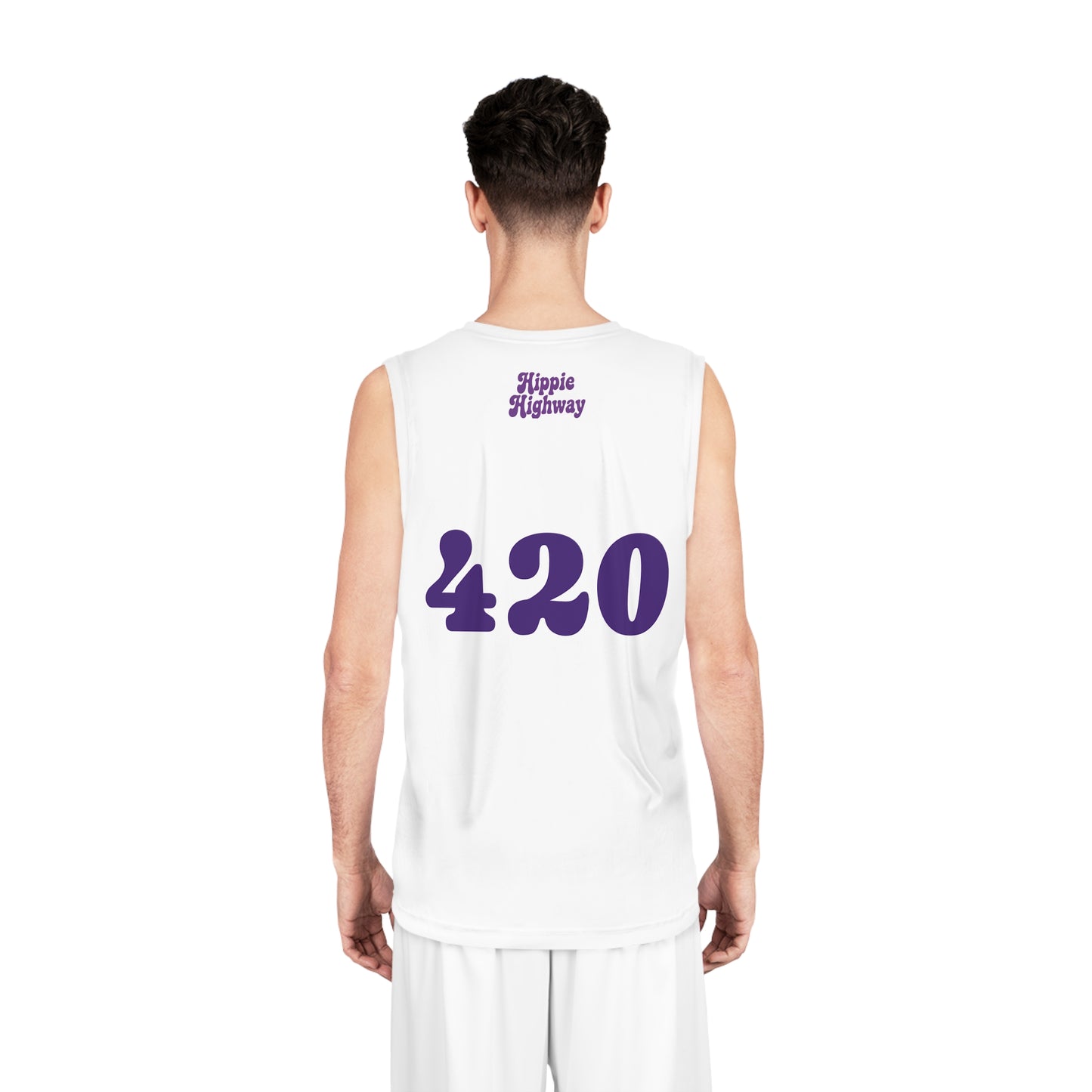 White "Hippie Highway" #420 Purple Haze Bus Basketball Jersey