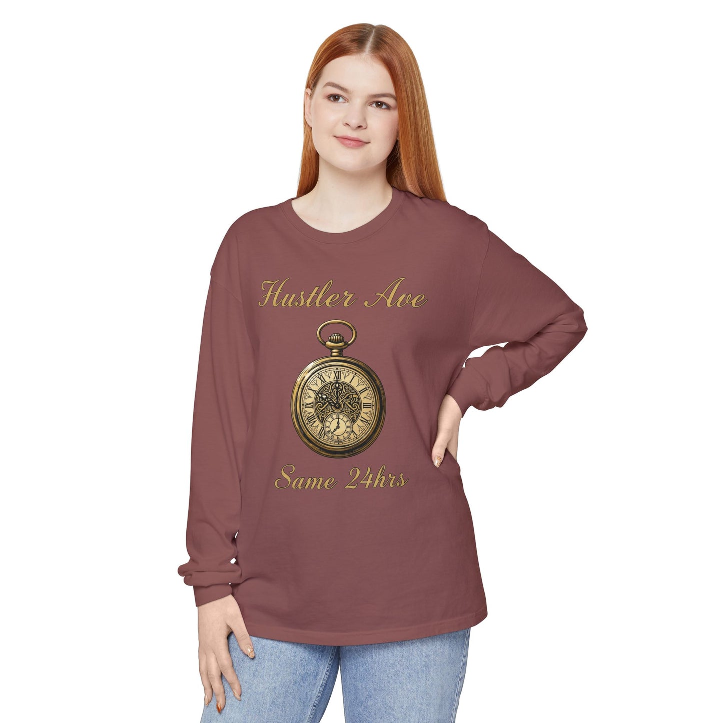 "Hustler Ave" Same 24Hrs Pocket Watch Long Sleeve Tee