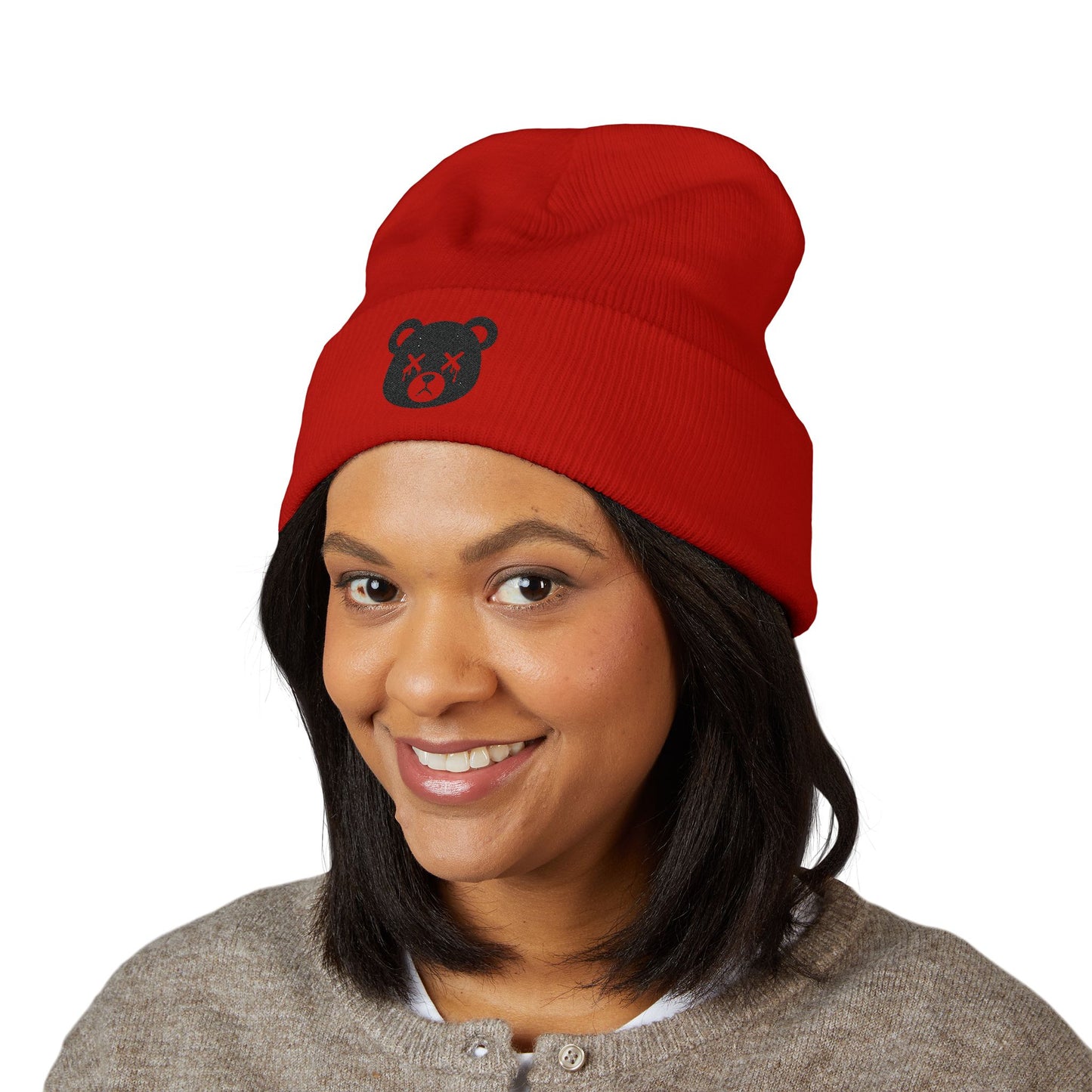 "Wicked Way" Dead Bear Head Black Embroidered Beanie (Multi Color Options)