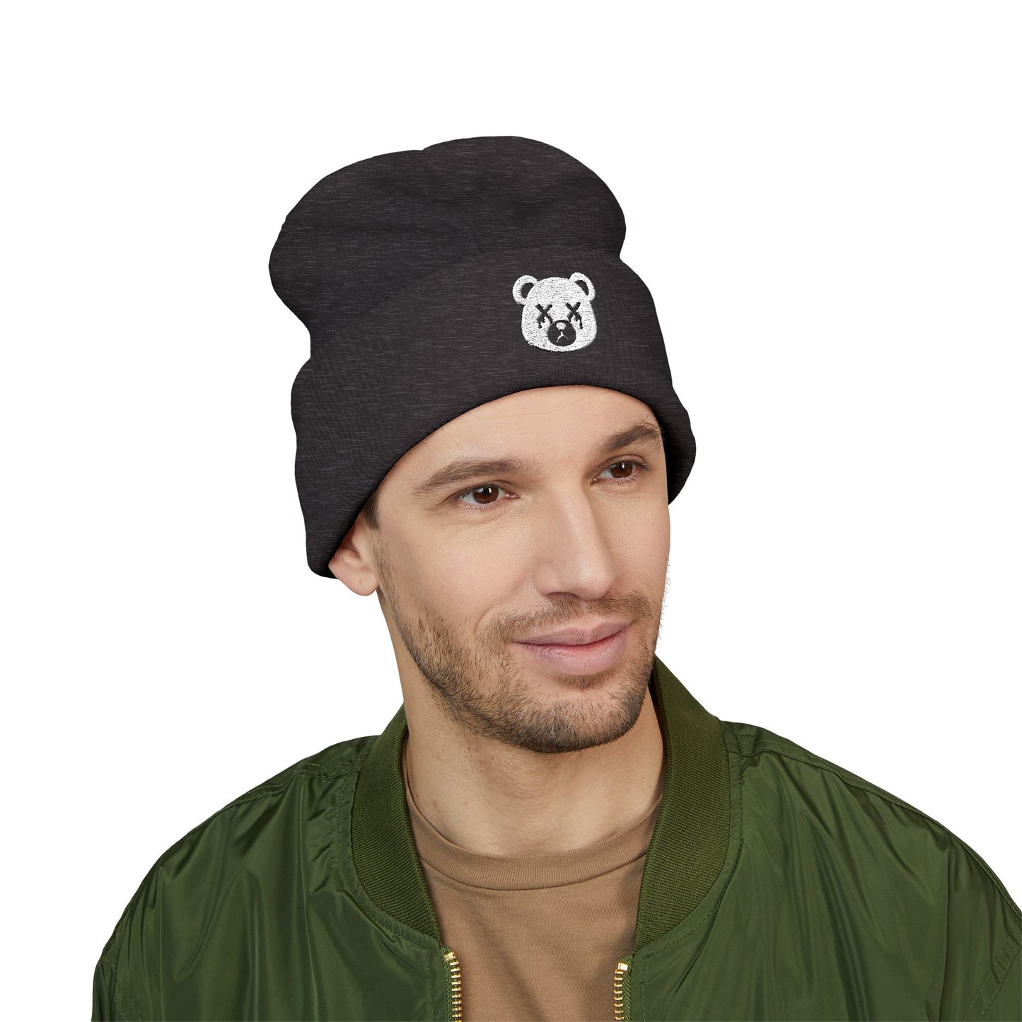 "Wicked Way" Dead Bear Head White Embroidered Beanie