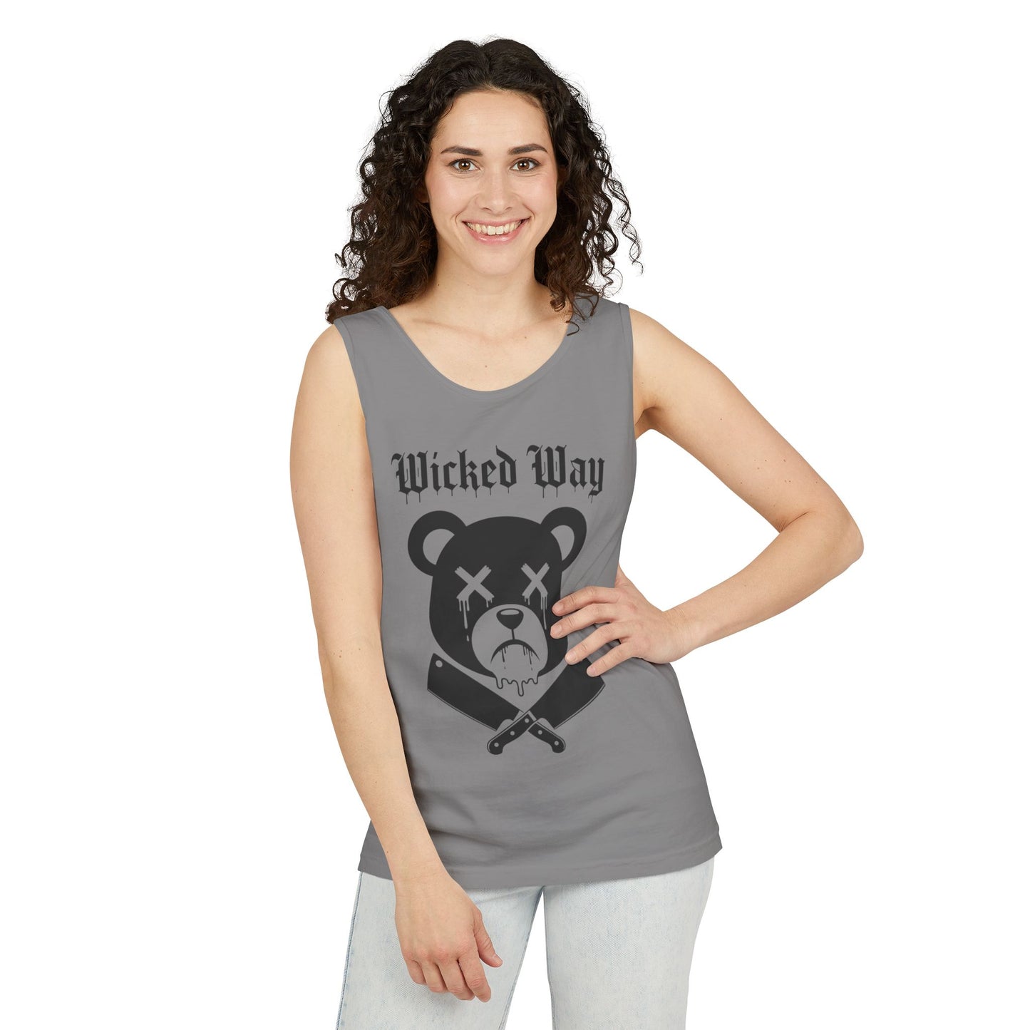 Limited Edition "Wicked Way" Drippy Bear Head Double Butcher Knife Tank Top
