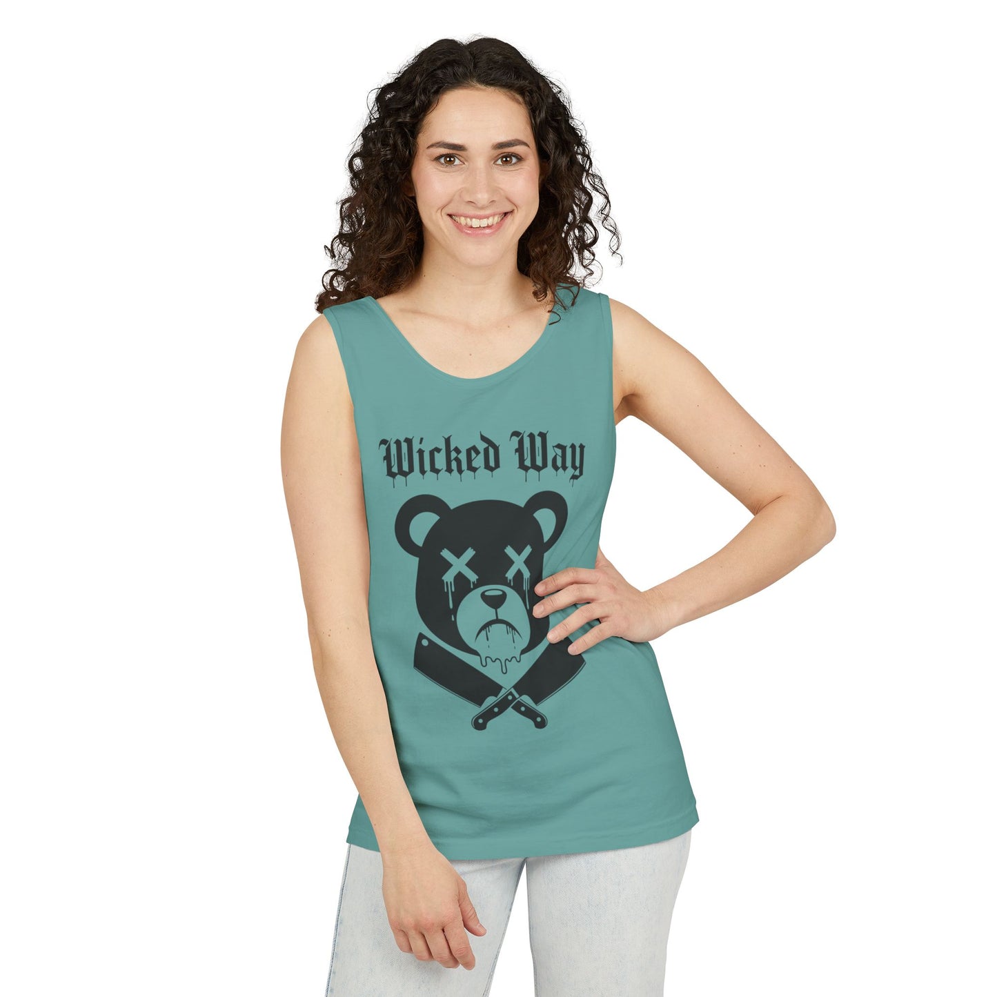 Limited Edition "Wicked Way" Drippy Bear Head Double Butcher Knife Tank Top