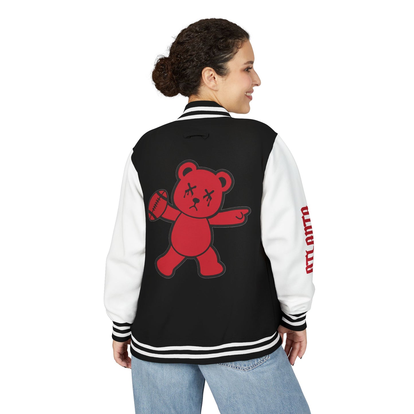 Black & White "Wicked Way" Atlanta Deady Bear Football Heavyweight Letterman Jacket