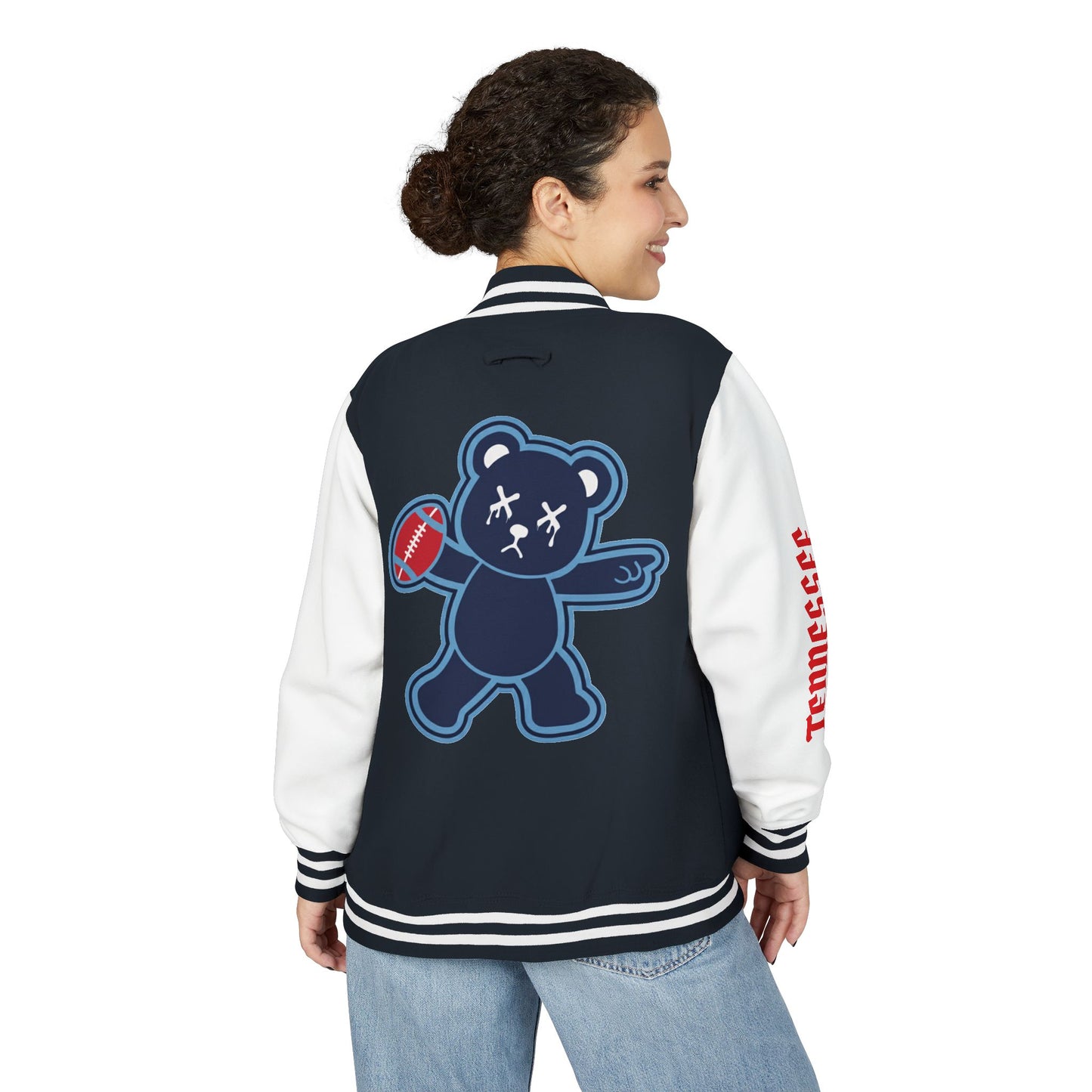Navy Blue & White "Wicked Way" Tennessee Deady Bear Football Heavyweight Letterman Jacket