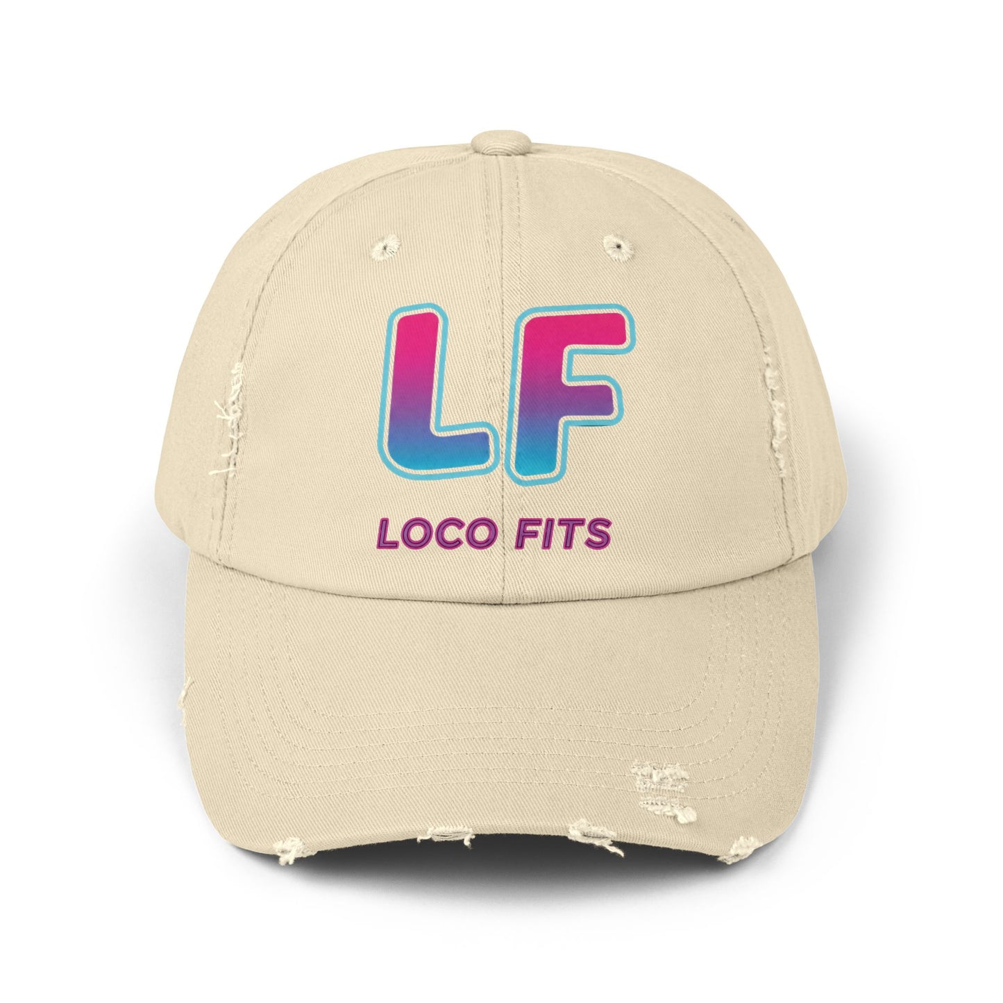 Unisex Distressed Cap - Loco Fits 'LF' Logo - Trendy Casual Hat for Everyday Wear