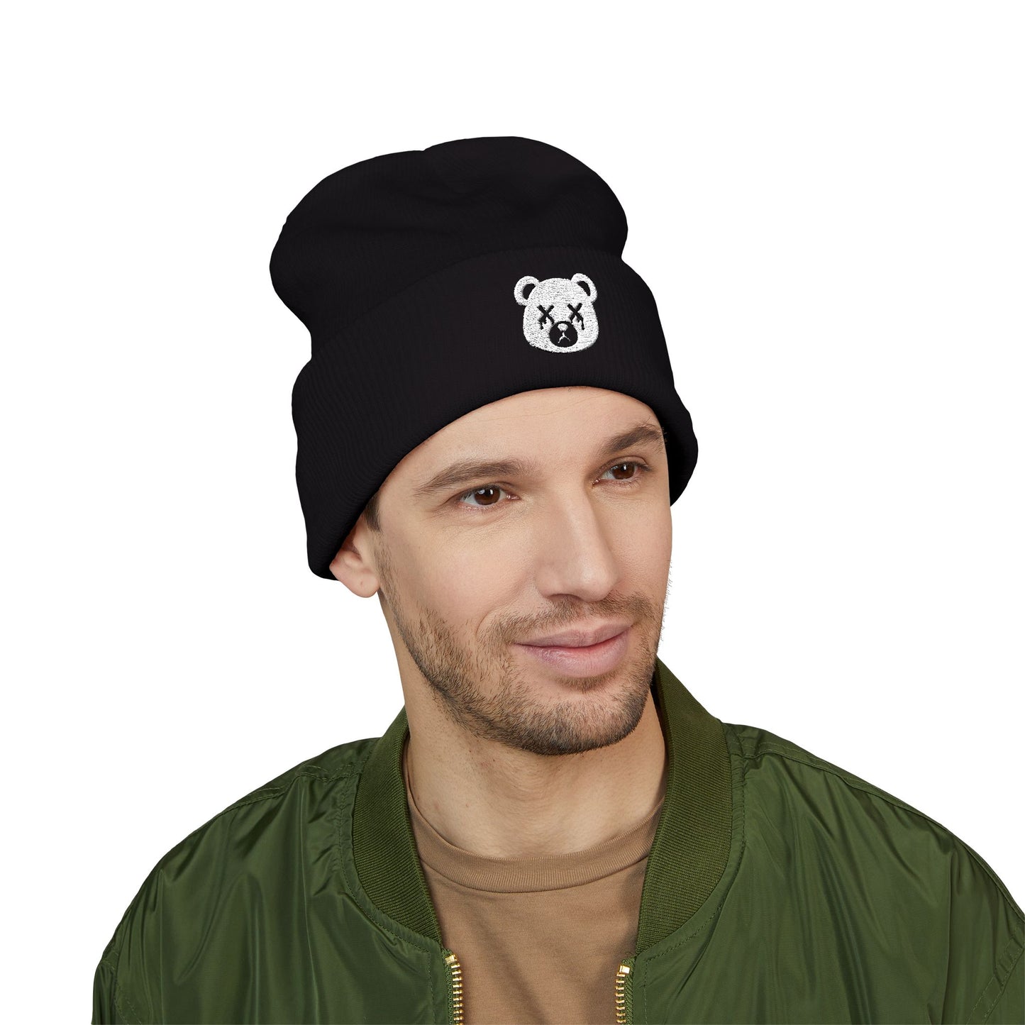 "Wicked Way" Dead Bear Head White Embroidered Beanie