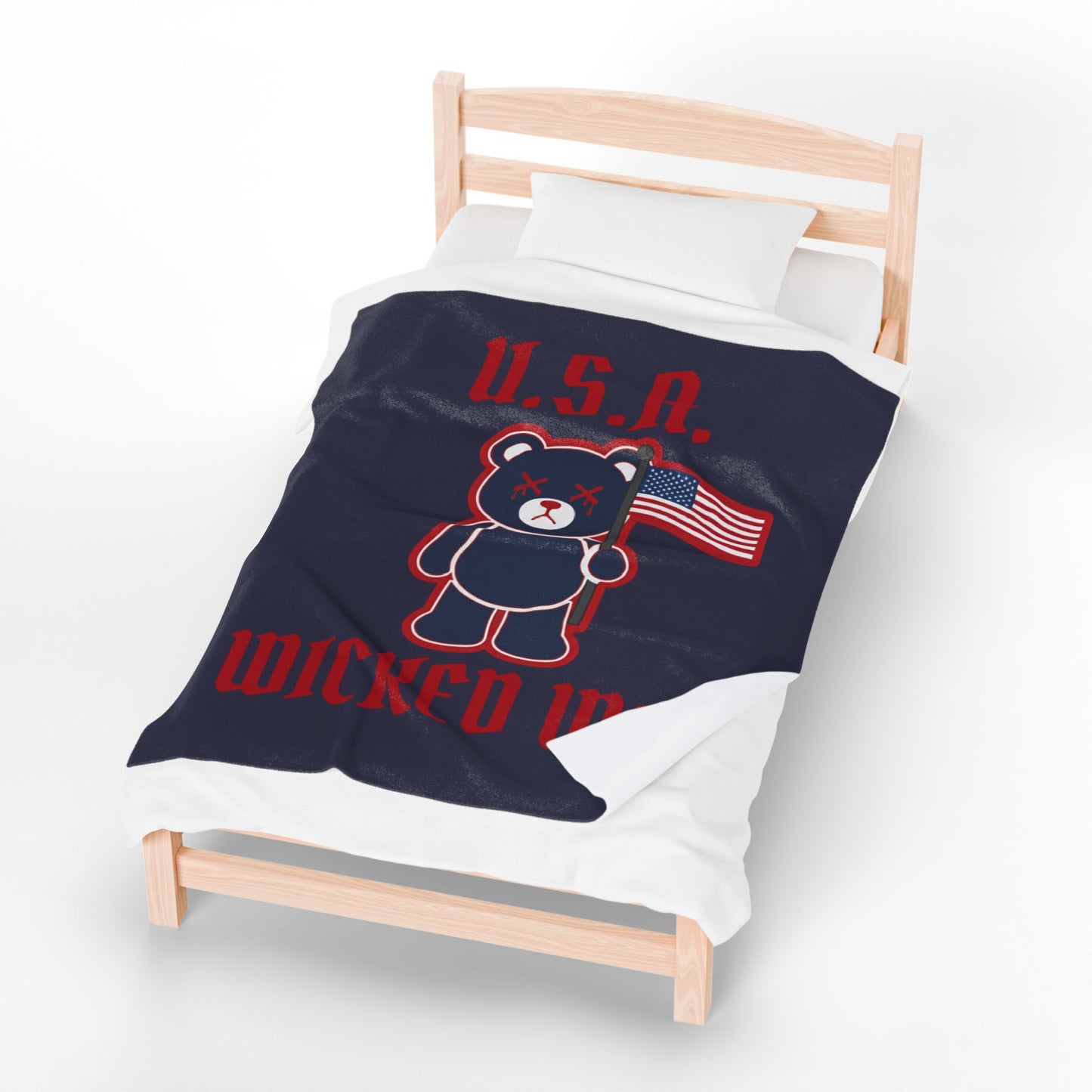 "Wicked Way" Nation Deady Bear U.S.A. Velveteen Plush Blanket