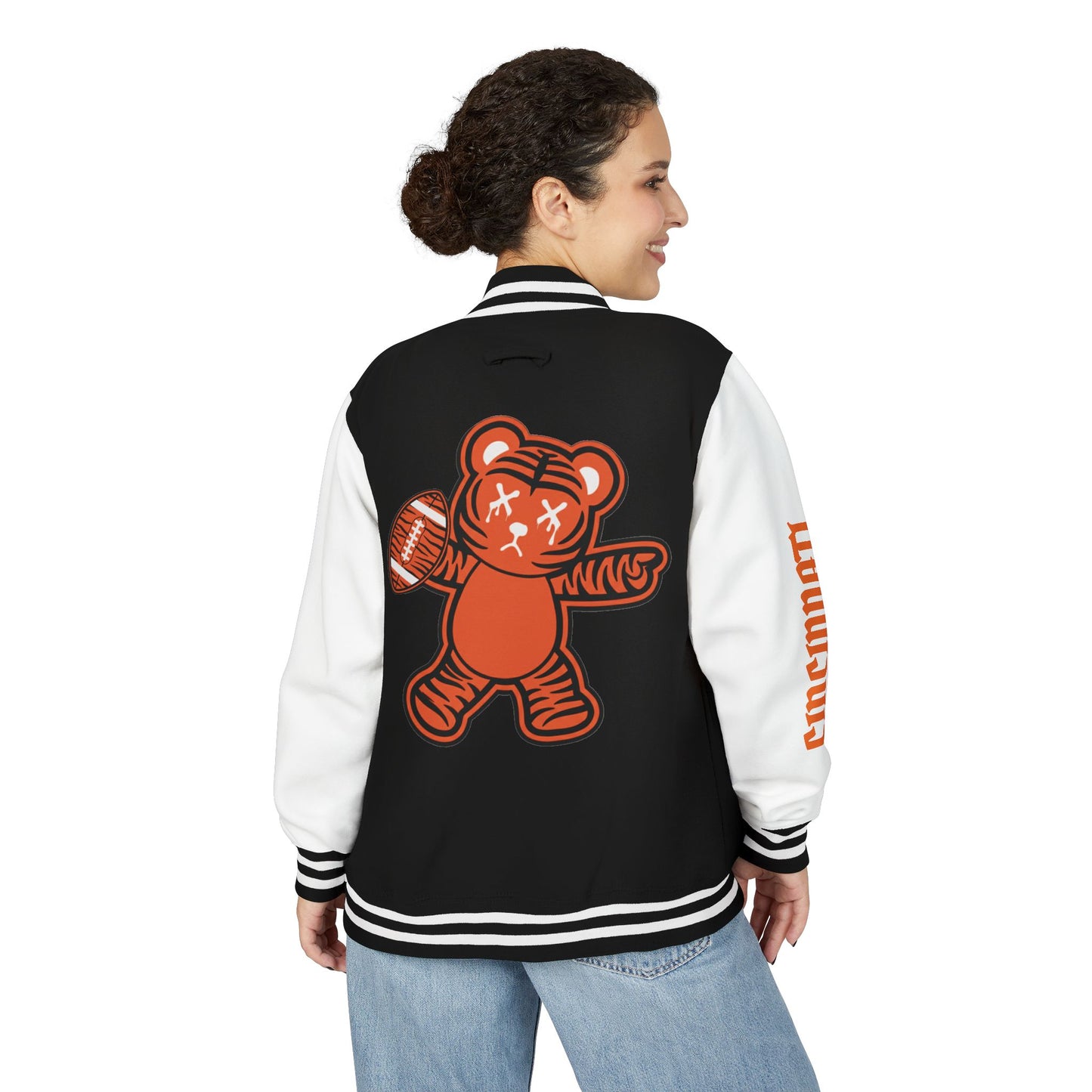 Black & White "Wicked Way" Cincinatti Deady Bear Football Heavyweight Letterman Jacket